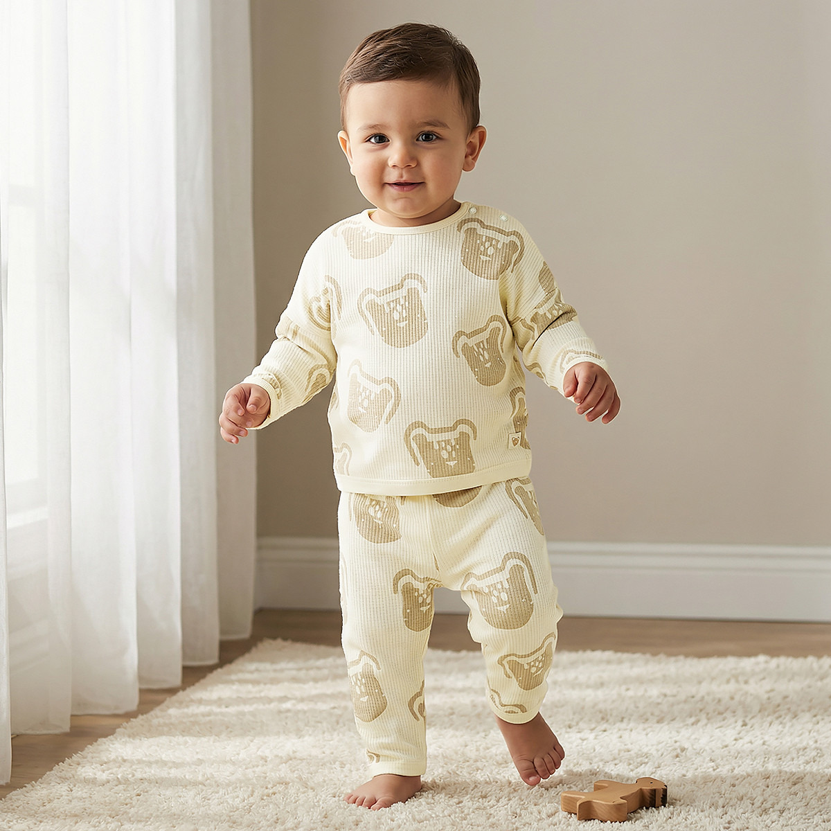Juniors Pyjama Set with Bear Print - Cotton - Long Sleeves - Collar-baby-boys-clothing-nightwear-pyjamasets-image-1