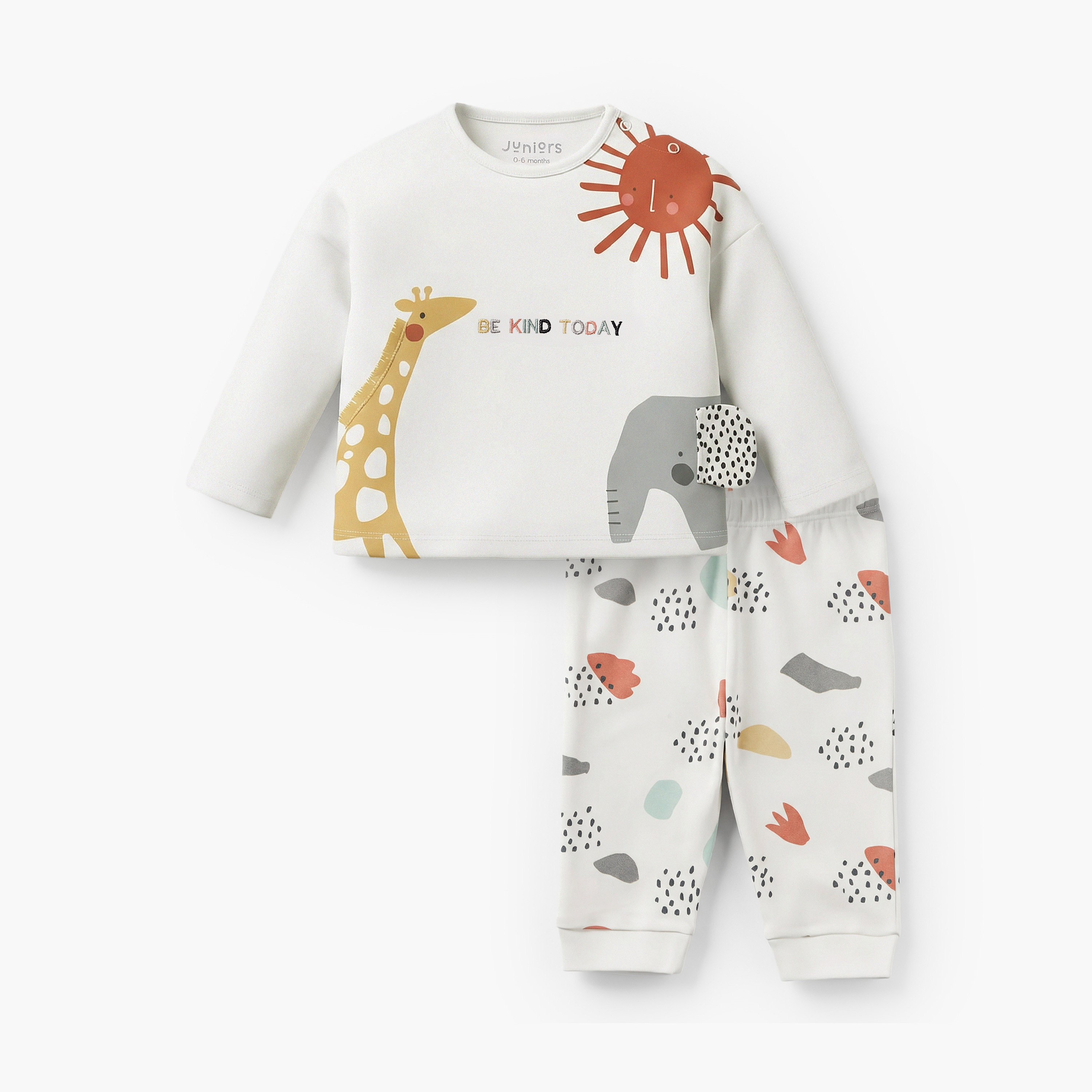 Juniors Cotton Round Neck Long Sleeves Pyjama Set with Safari Applique Detail-baby-boys-clothing-nightwear-pyjamasets-image-1