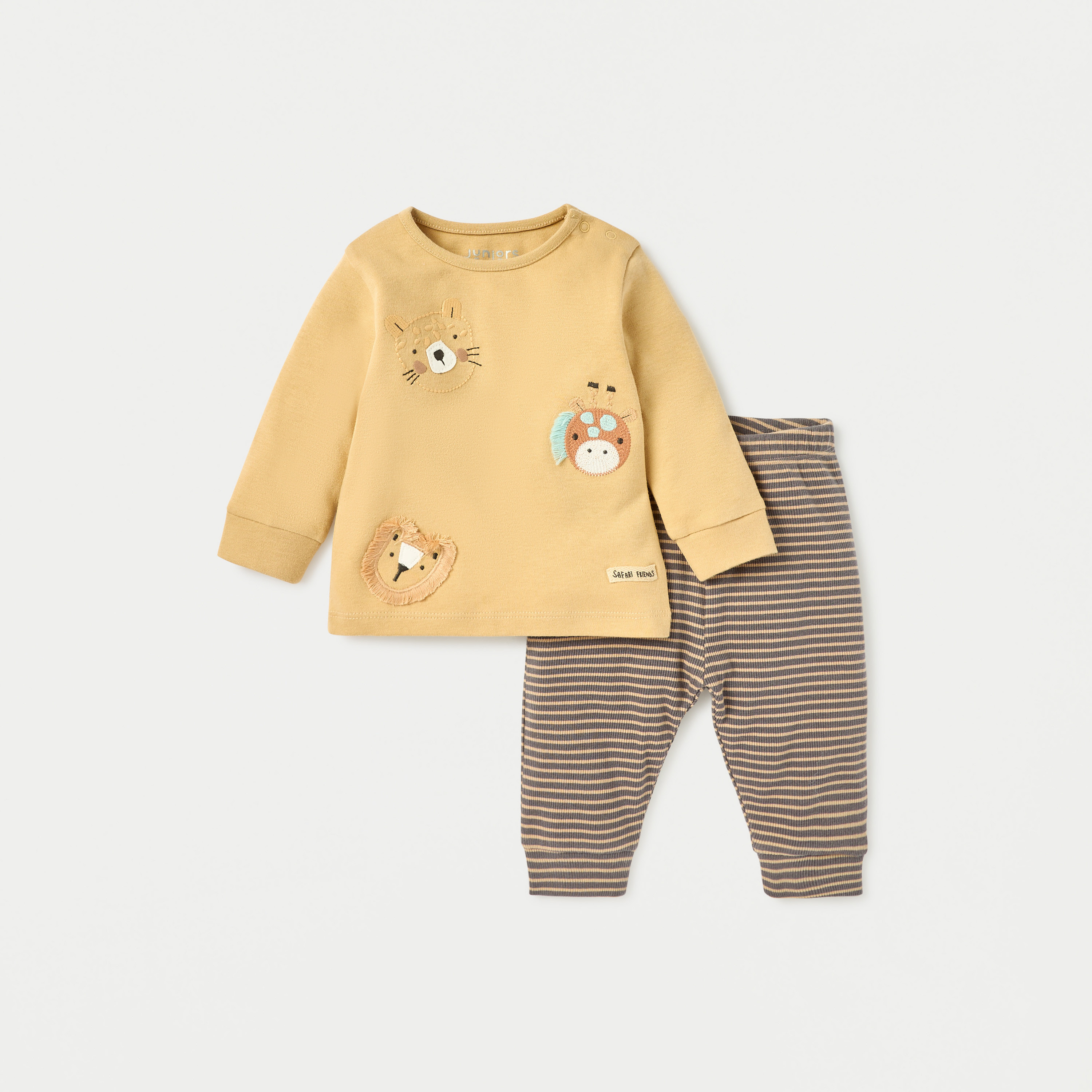 Juniors Applique Detail Long Sleeve T-shirt and Pyjama Set-baby-boys-clothing-nightwear-pyjamasets-image-1