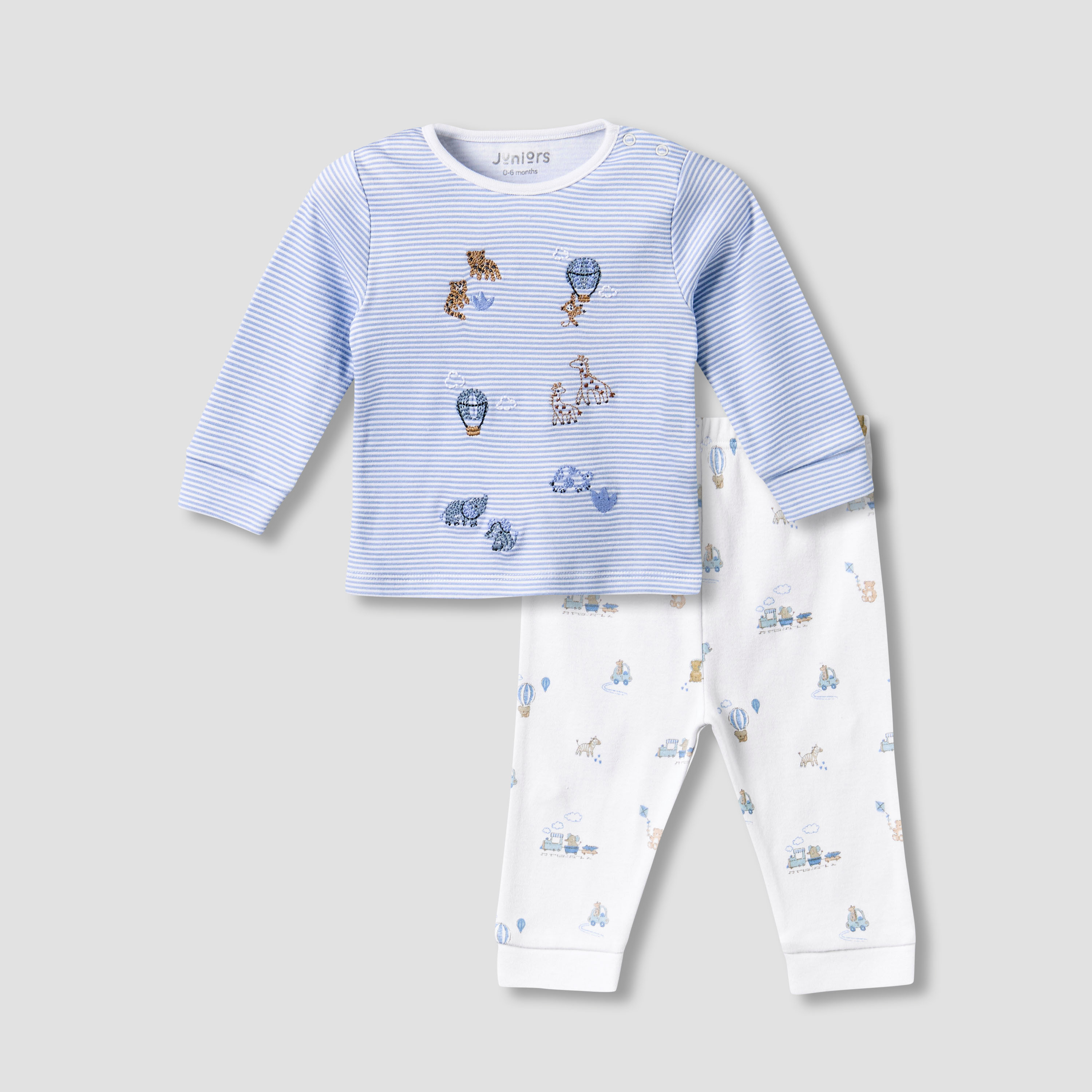 طقم بيجاما قطن برقبة مستديرة وأكمام طويلة وتطريزات من جونيورز-baby-boys-clothing-nightwear-pyjamasets-image-2