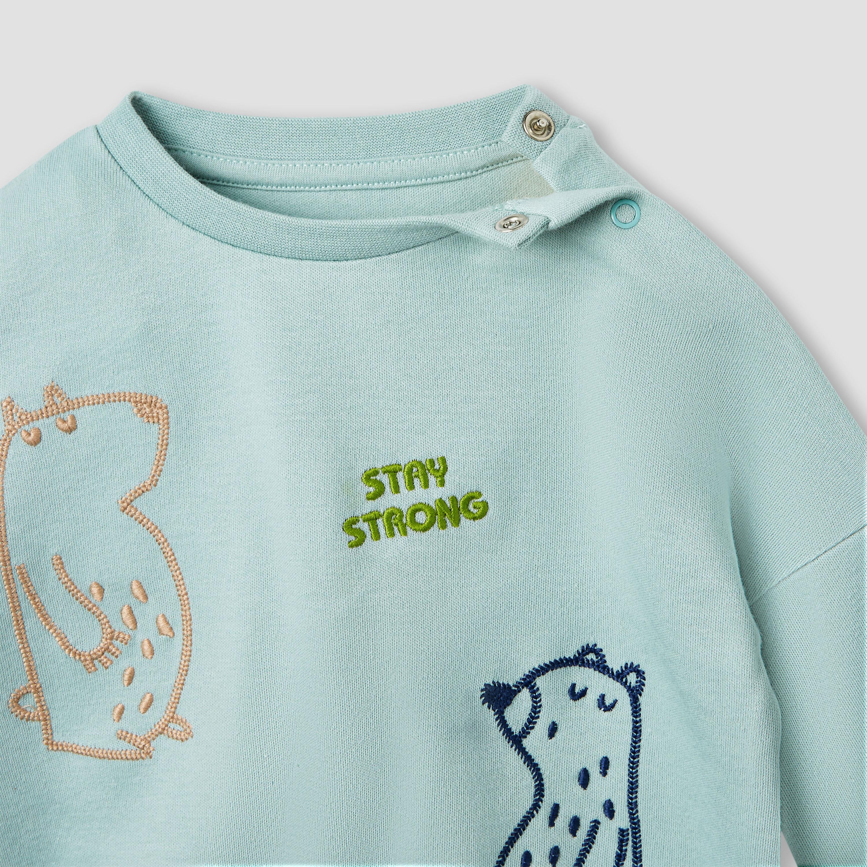 Juniors Embroidered Sweatshirt and Striped Pyjama Set-baby-boys-clothing-nightwear-pyjamasets-image-4