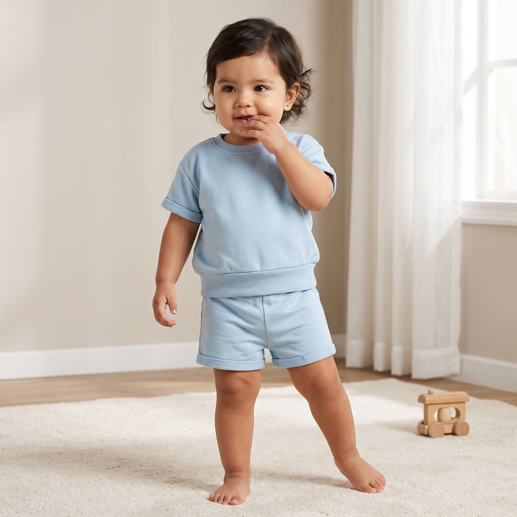 طقم تيشيرت بأكمام قصيرة وياقة ضيقة وشورت بأطراف مطوية من جونيورز-baby-boys-clothing-setsandcoords-image-1