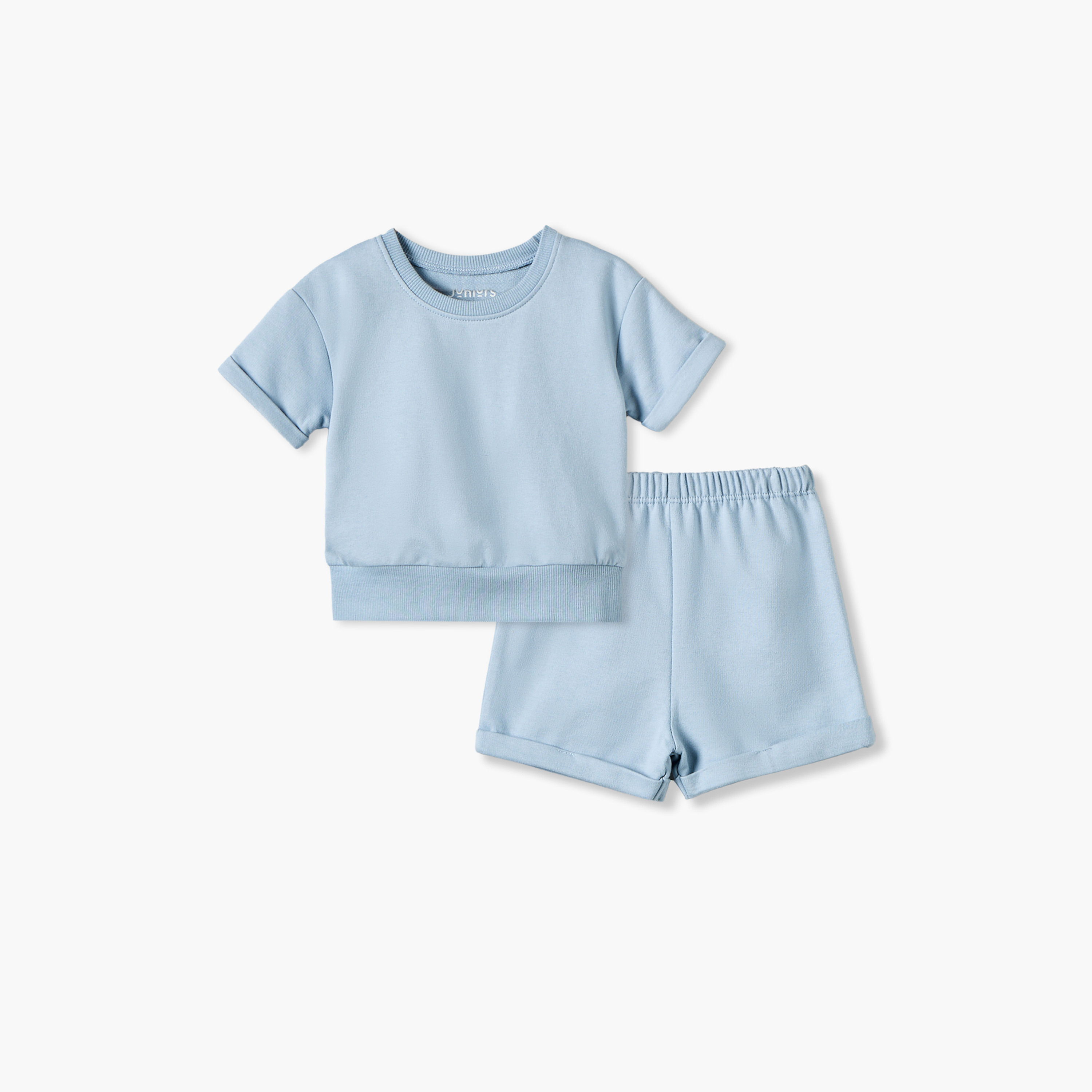 طقم تيشيرت بأكمام قصيرة وياقة ضيقة وشورت بأطراف مطوية من جونيورز-baby-boys-clothing-setsandcoords-image-2