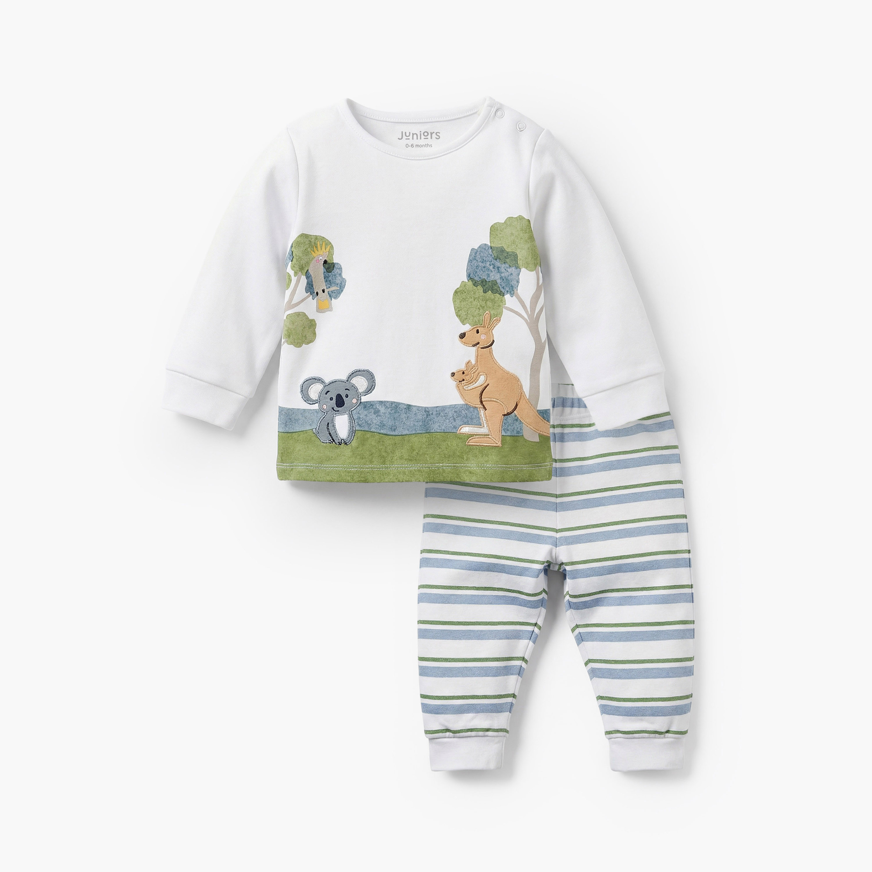 Juniors Cotton Round Neck Long Sleeves Pyjama Set with Safari Applique Detail-baby-boys-clothing-nightwear-pyjamasets-image-1