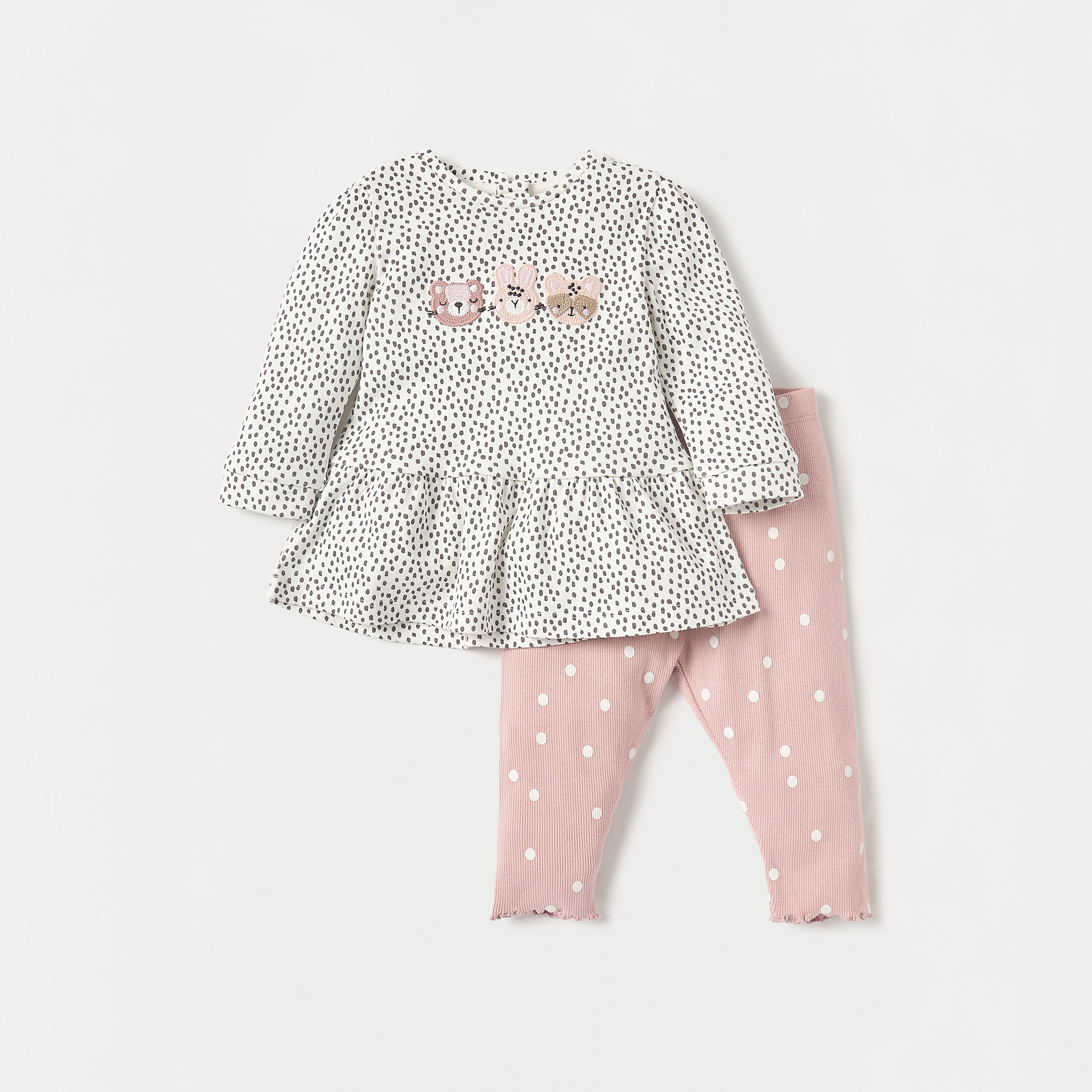 Juniors Duck Applique Long Sleeve T-shirt and Elasticated Pyjama Set-bsclothing-babygirls-nightwear-pyjamasets-image-1