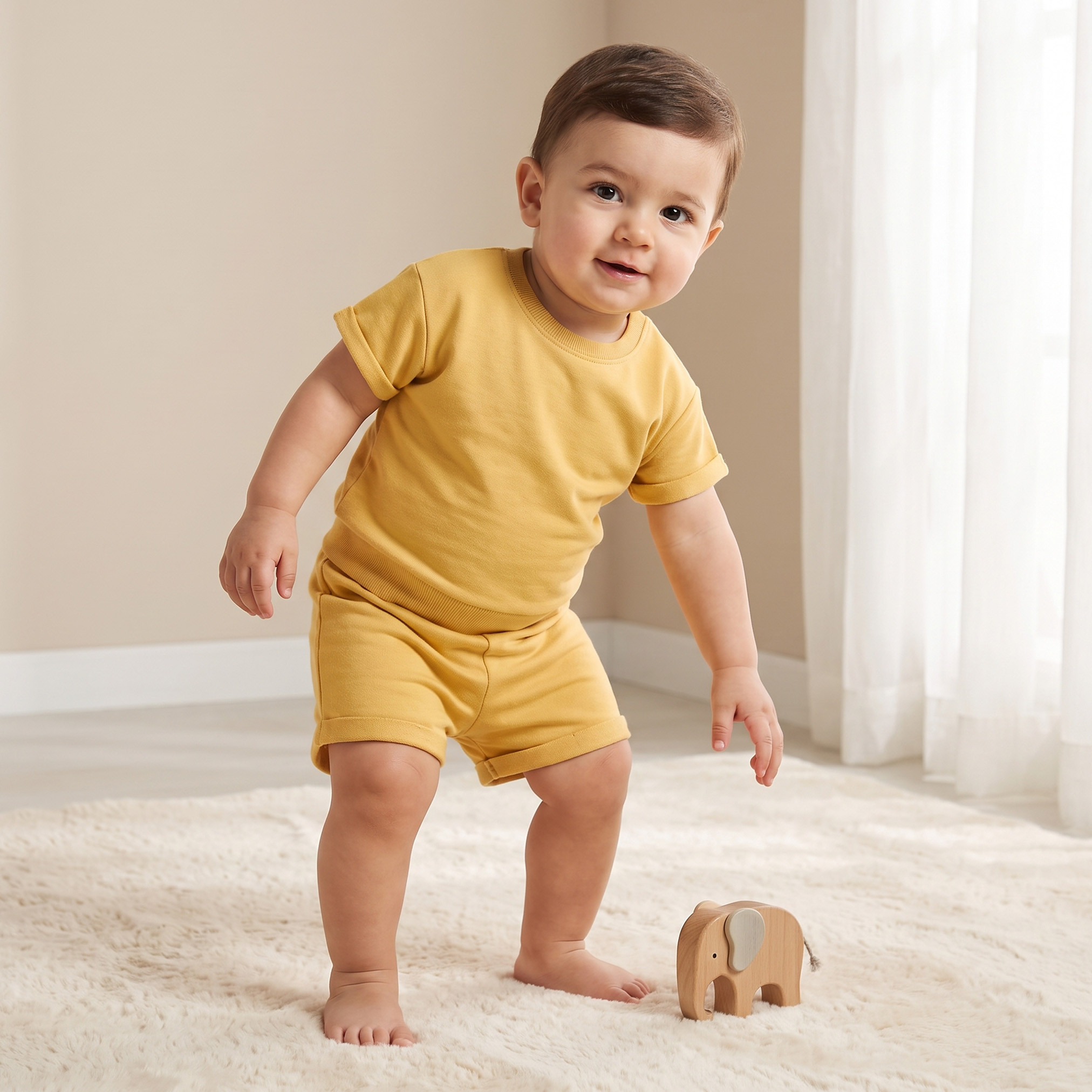 طقم شورت وسويت شيرت بياقة ضيقة وأكمام قصيرة وحواف مطوية من جونيورز-baby-boys-clothing-setsandcoords-image-1