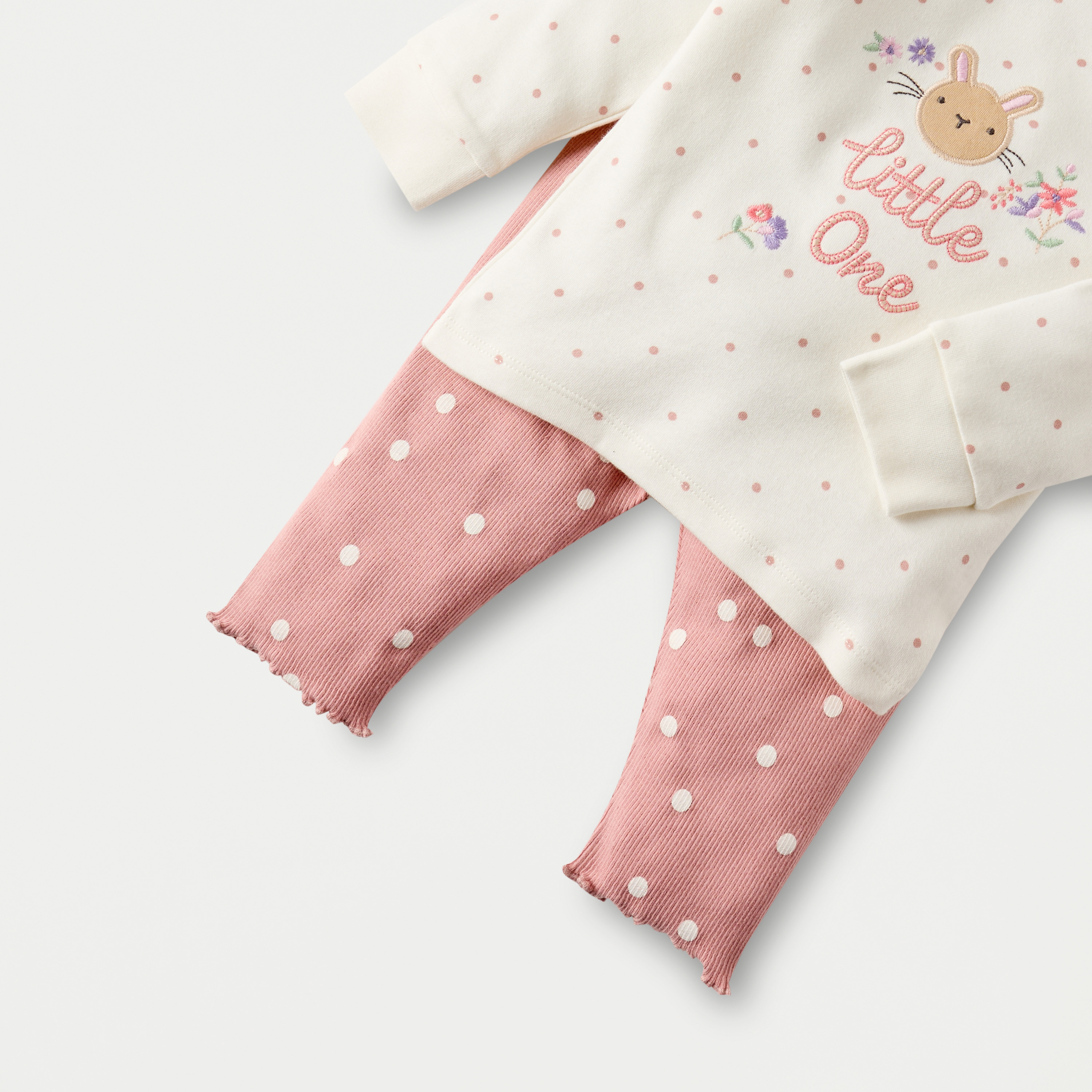 Juniors Bunny Applique Long Sleeve T-shirt and Elasticated Pyjama Set-baby-girls-clothing-nightwear-pyjamasets-image-5