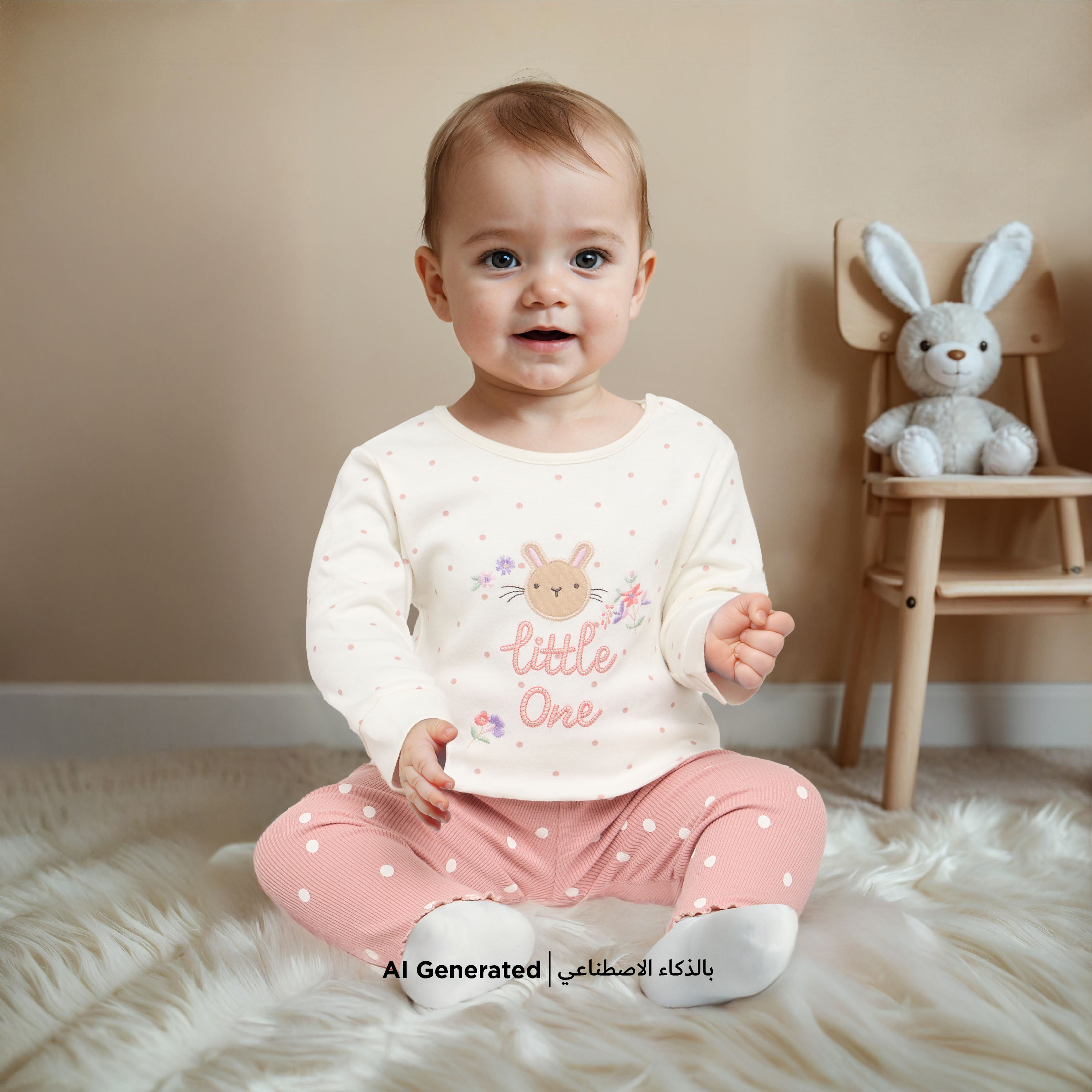 Juniors Bunny Applique Long Sleeve T-shirt and Elasticated Pyjama Set-baby-girls-clothing-nightwear-pyjamasets-image-6