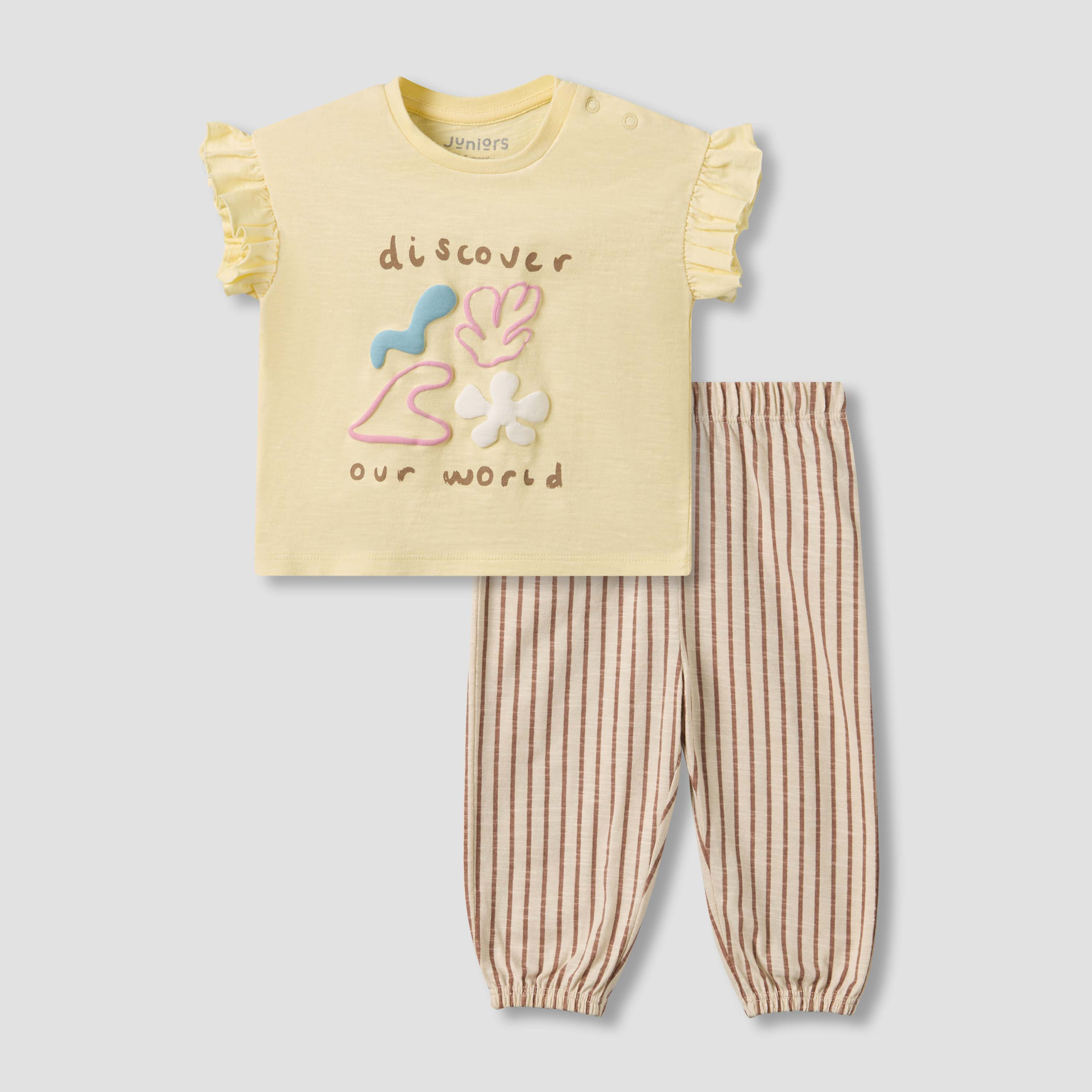 Juniors Cotton Round Neck Short Sleeves Pyjama Set with Stripes-baby-girls-clothing-nightwear-pyjamasets-image-2