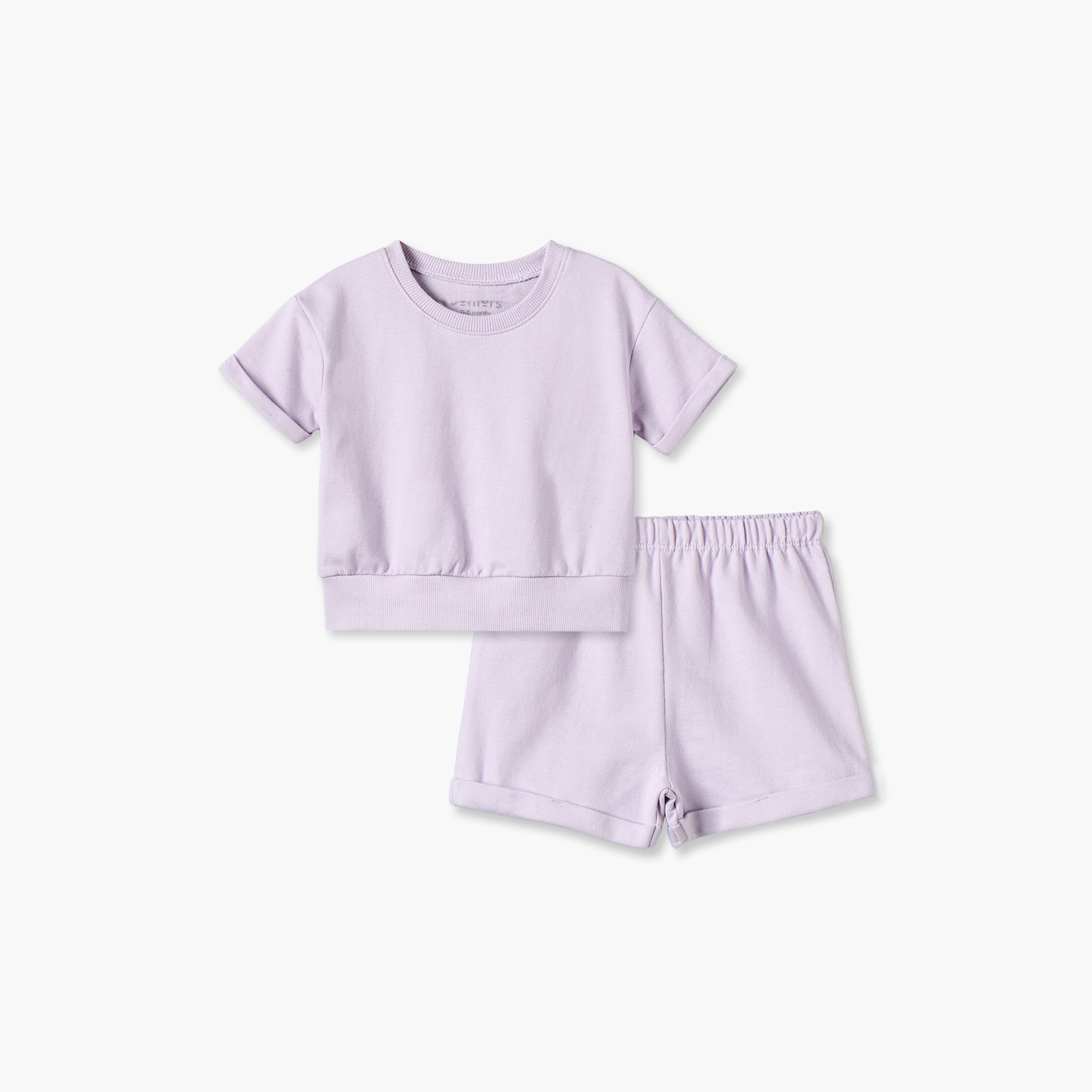 طقم تيشيرت بأكمام قصيرة وياقة ضيقة وشورت بأطراف مطوية من جونيورز-baby-girls-clothing-setsandcoords-image-2