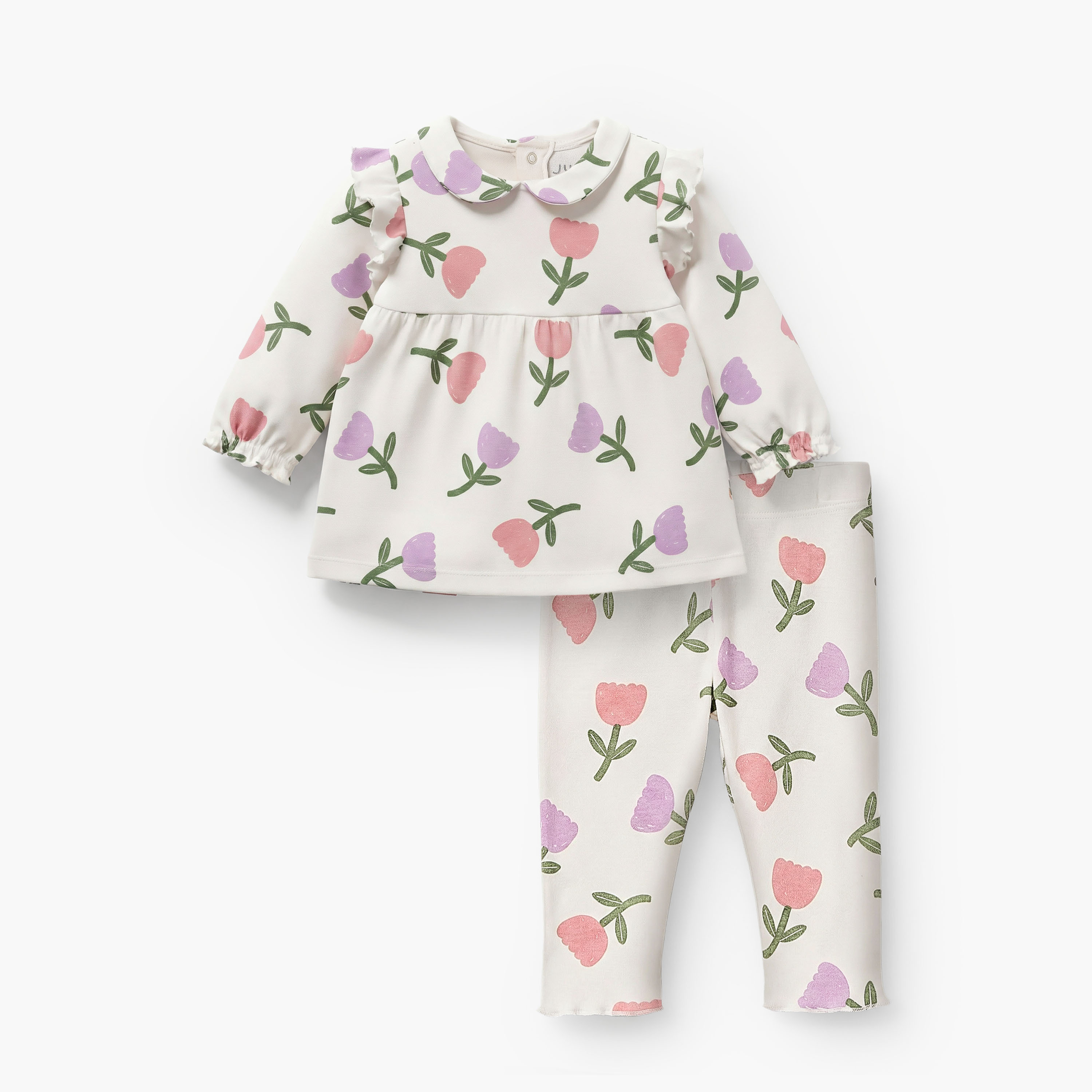 Juniors Cotton Peter Pan Collar Long Sleeves Pyjama Set with Floral Print-baby-girls-clothing-nightwear-pyjamasets-image-2