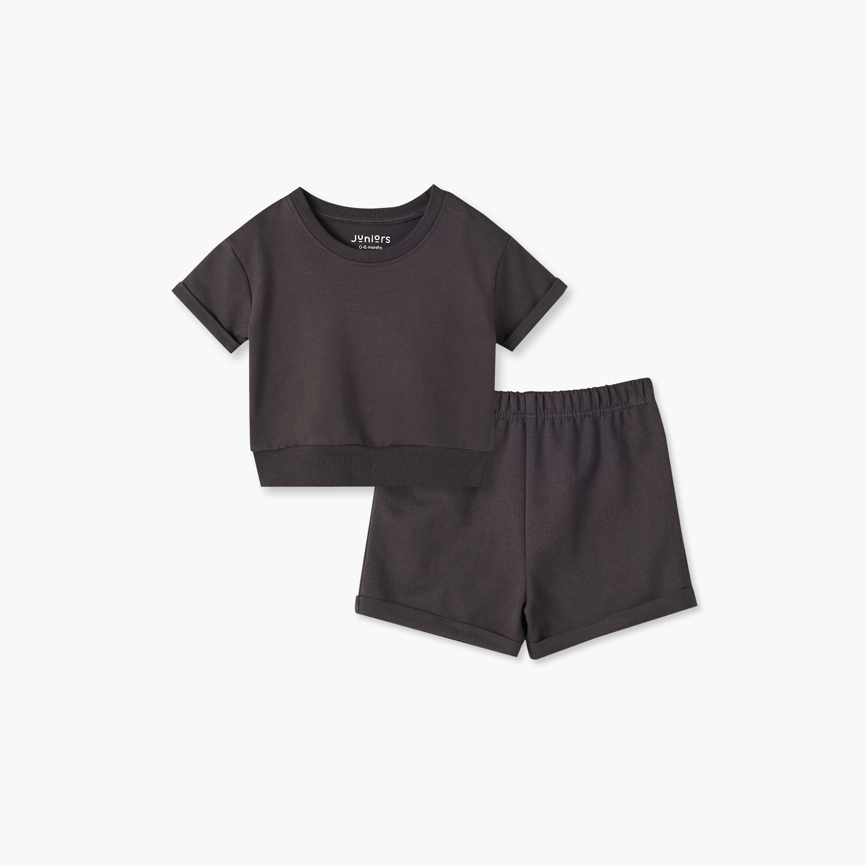 طقم شورت وسويت شيرت بياقة ضيقة وأكمام قصيرة وحواف مطوية من جونيورز-baby-girls-clothing-setsandcoords-image-2