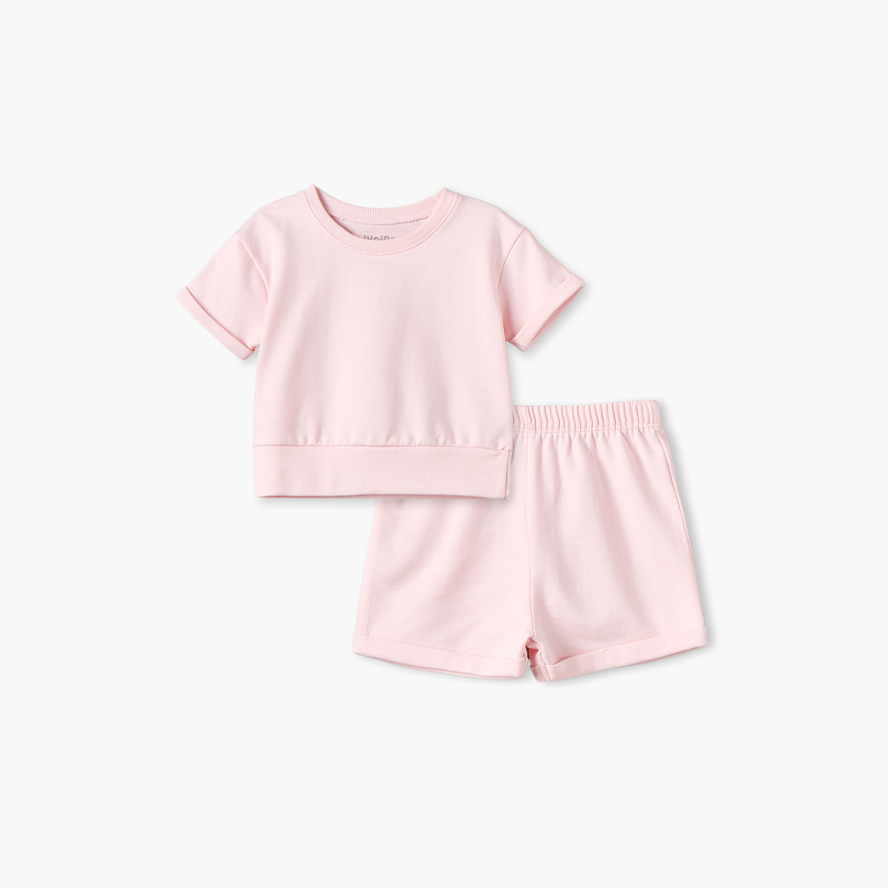 طقم تيشيرت بياقة مستديرة وأكمام قصيرة وشورت بأطراف ملفوفة من جونيورز-baby-girls-clothing-setsandcoords-image-2