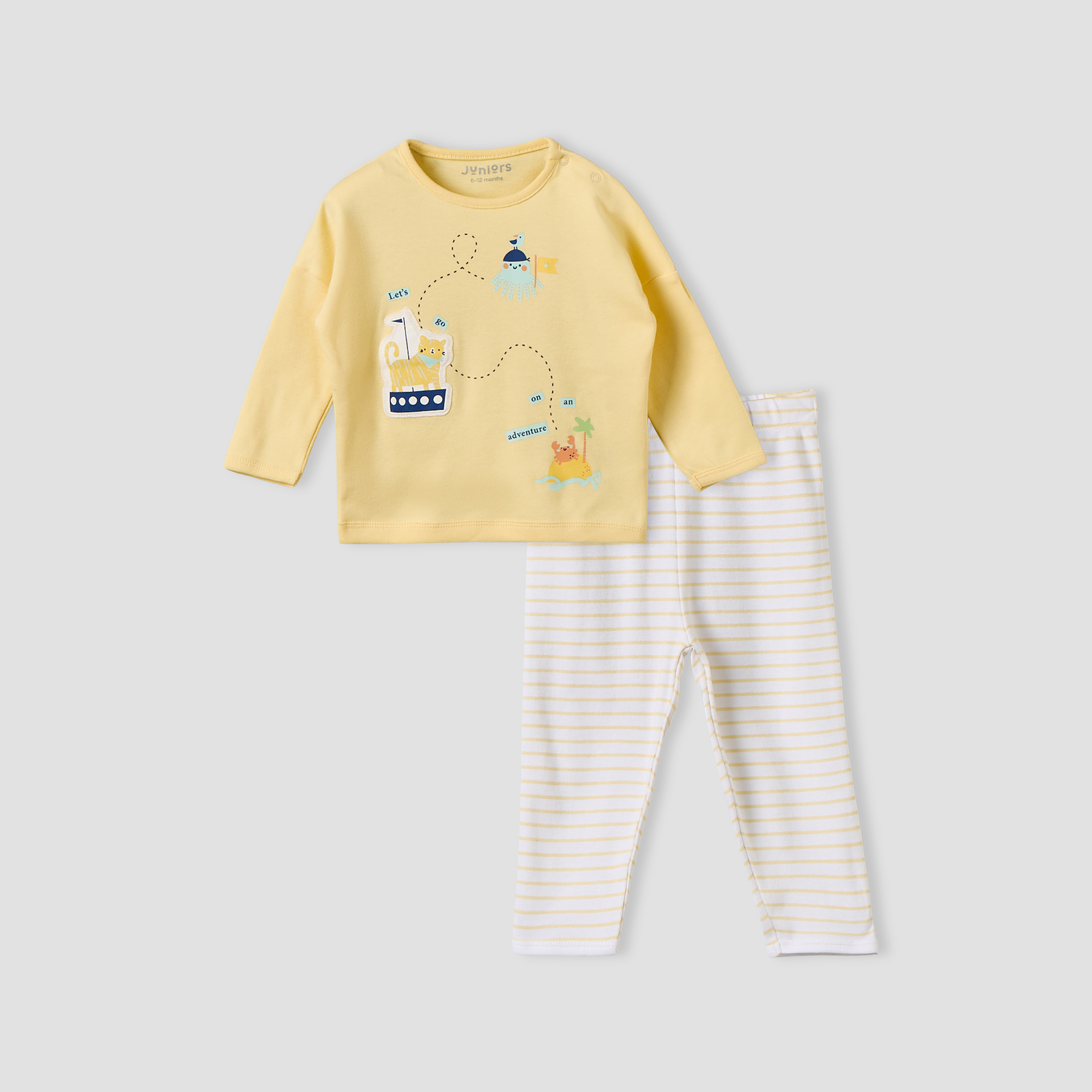 Juniors Cotton Crew Neck Long Sleeves Pyjama Set with Snap Button Closure-baby-boys-clothing-nightwear-pyjamasets-image-1
