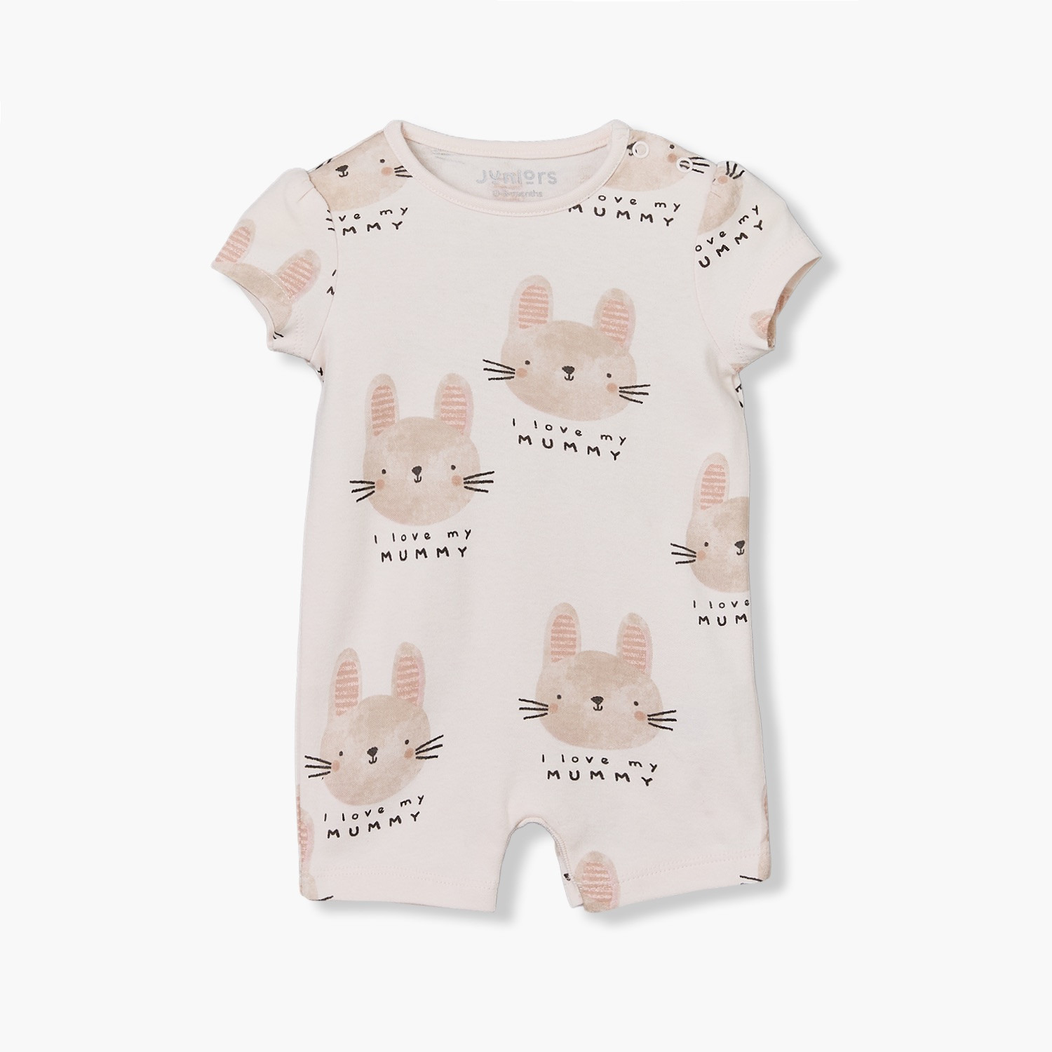 Juniors Crew Neck Short Sleeves Rompers with Rabbit Print-baby-girls-clothing-rompers-image-2