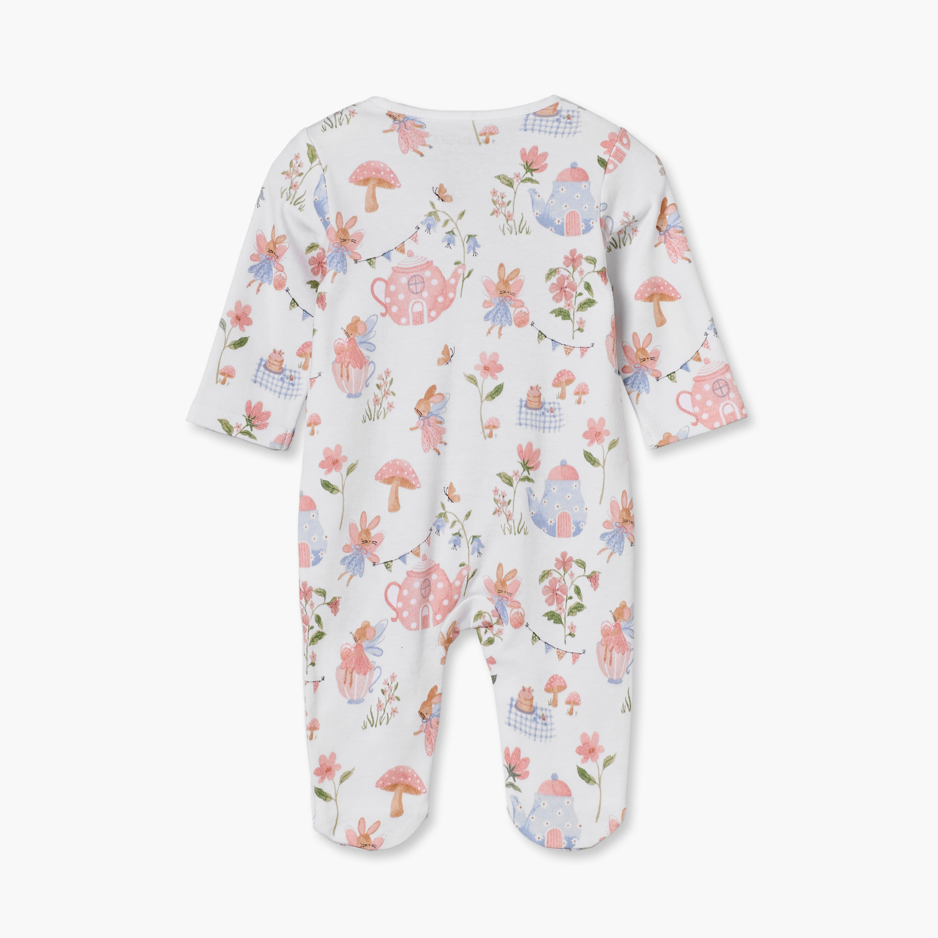 Juniors Round Neck Footed Sleepsuit with Floral Print - Cotton - Long Sleeves-baby-girls-clothing-nightwear-sleepsuits-image-3
