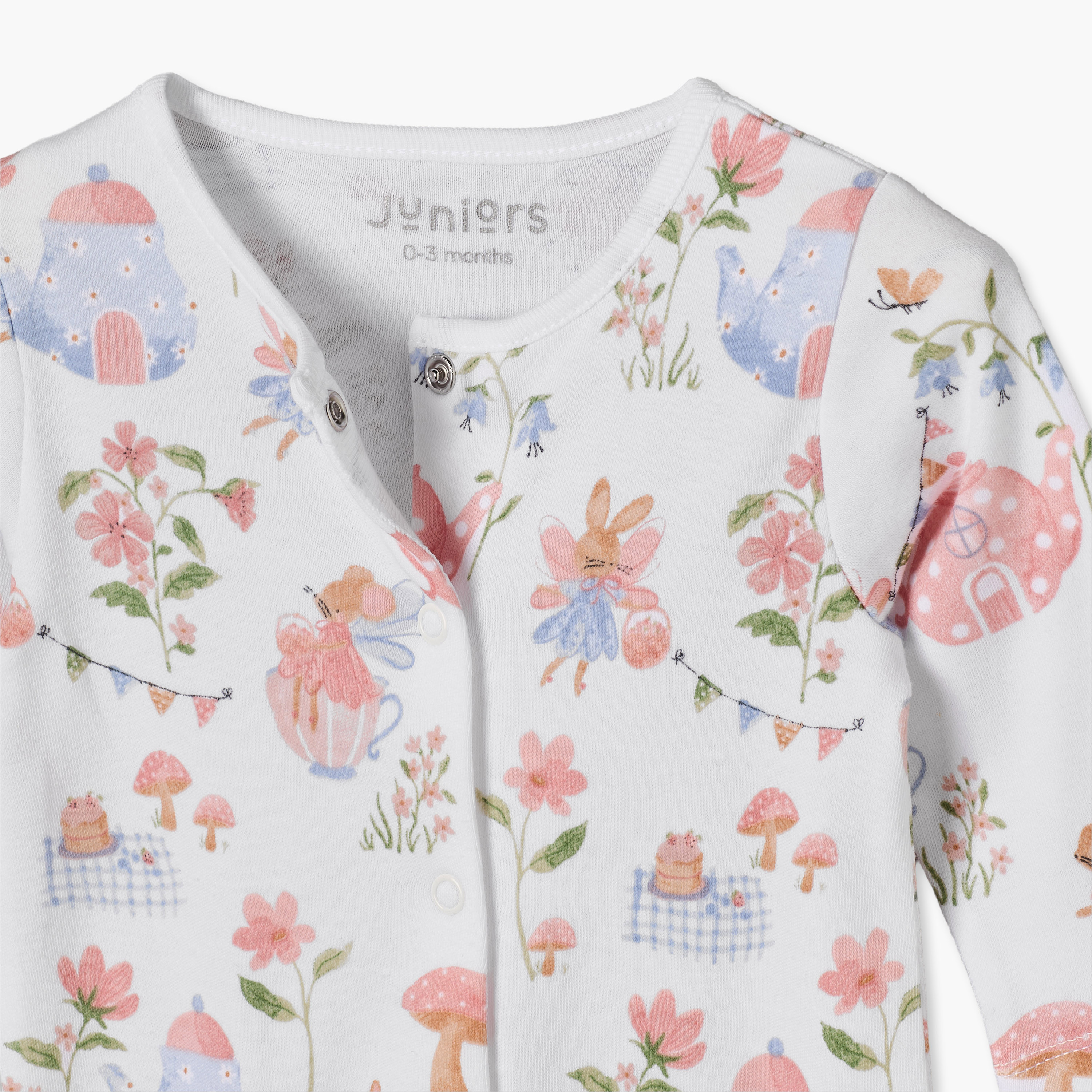 Juniors Round Neck Footed Sleepsuit with Floral Print - Cotton - Long Sleeves-baby-girls-clothing-nightwear-sleepsuits-image-4