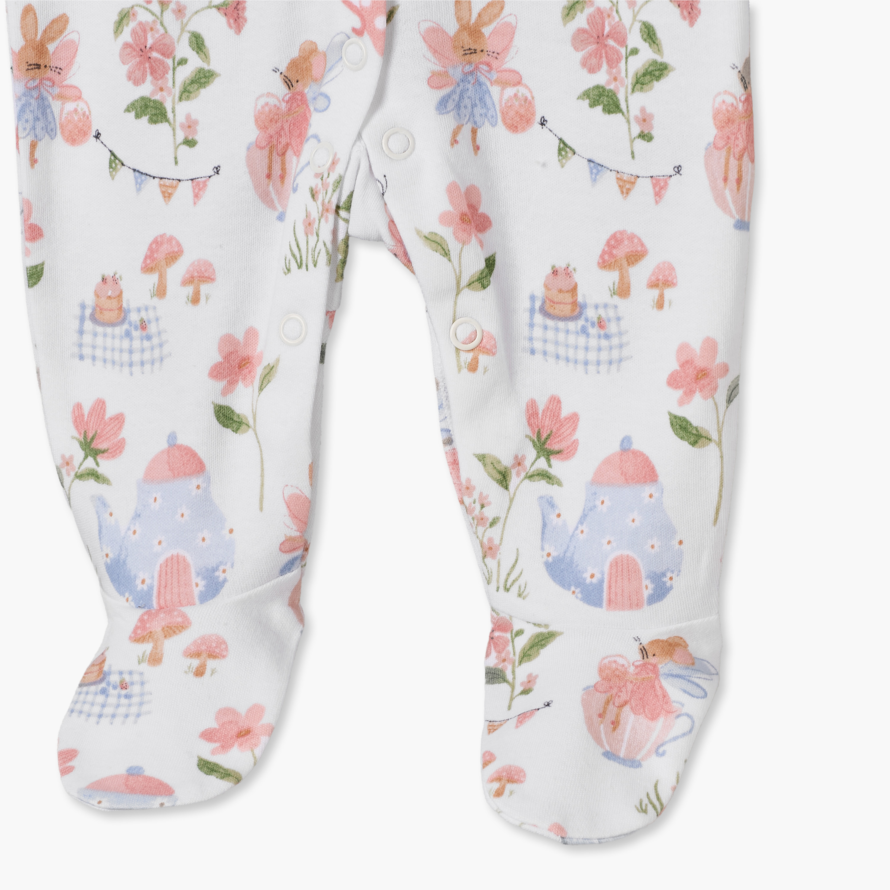 Juniors Round Neck Footed Sleepsuit with Floral Print - Cotton - Long Sleeves-baby-girls-clothing-nightwear-sleepsuits-image-5