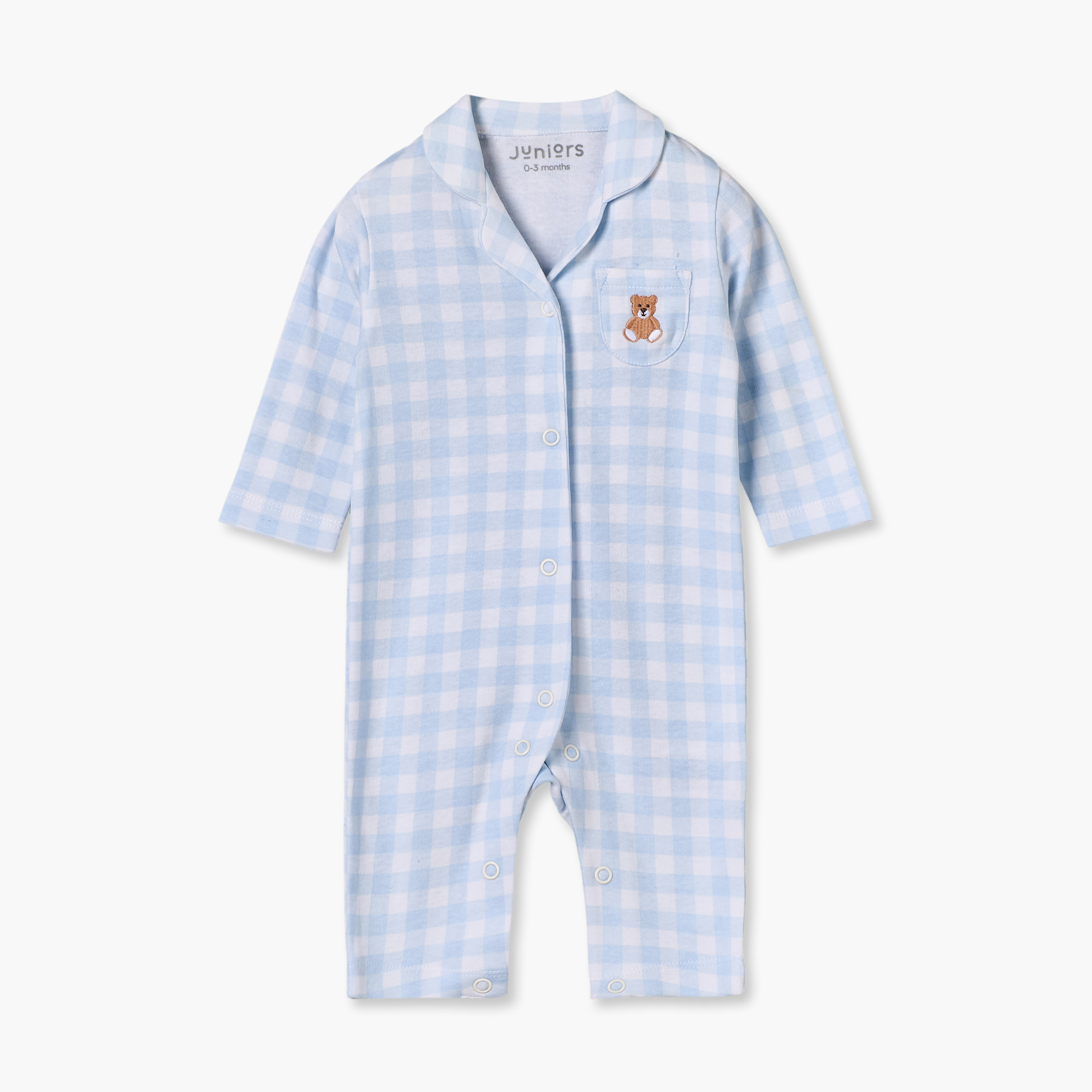 بدلة نوم قطن كاروهات بياقة وأكمام طويلة من جونيورز-baby-boys-clothing-nightwear-sleepsuits-image-2