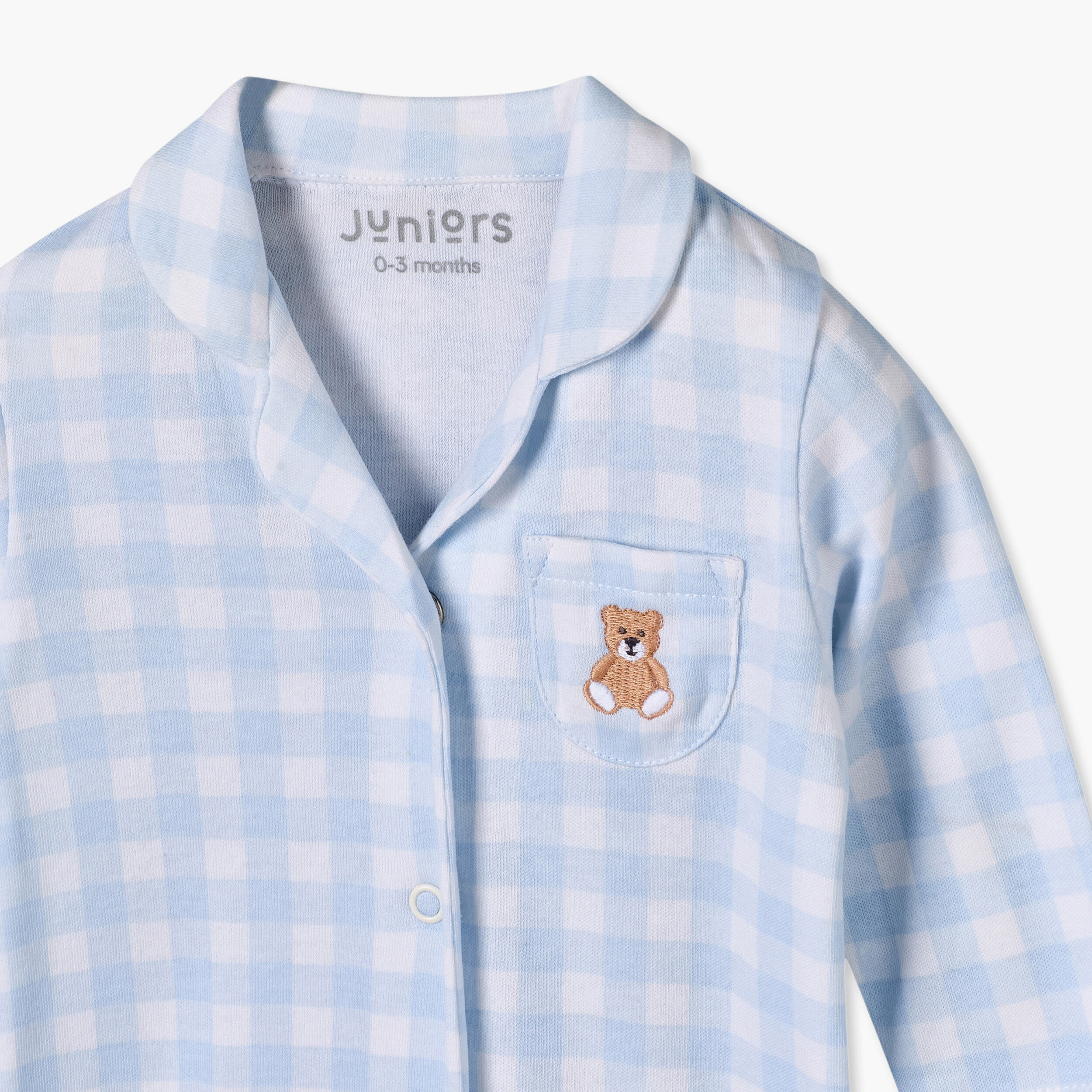 بدلة نوم قطن كاروهات بياقة وأكمام طويلة من جونيورز-baby-boys-clothing-nightwear-sleepsuits-image-4