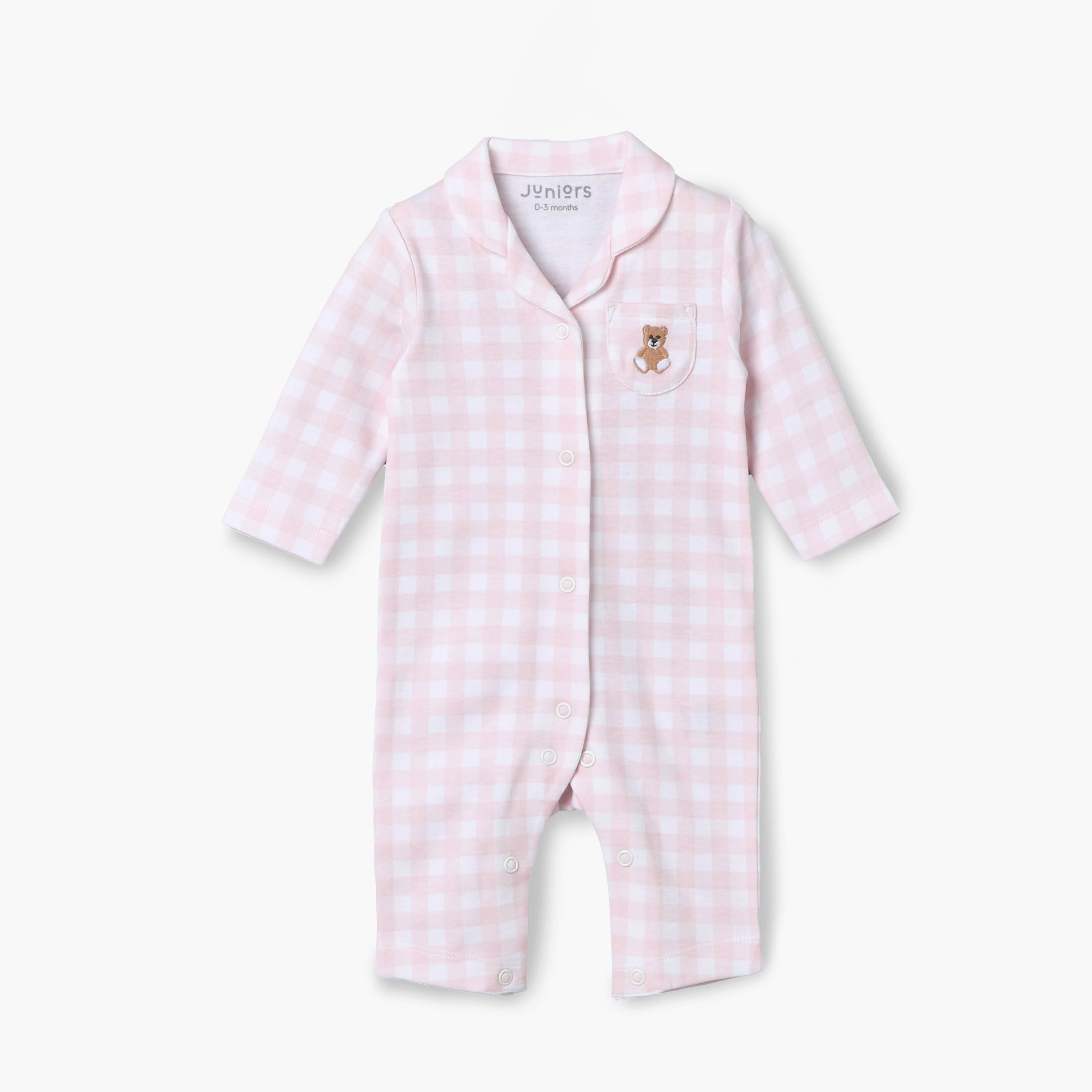 بدلة نوم قطنية بياقة وتطريز دب لطيف-baby-girls-clothing-nightwear-sleepsuits-image-2