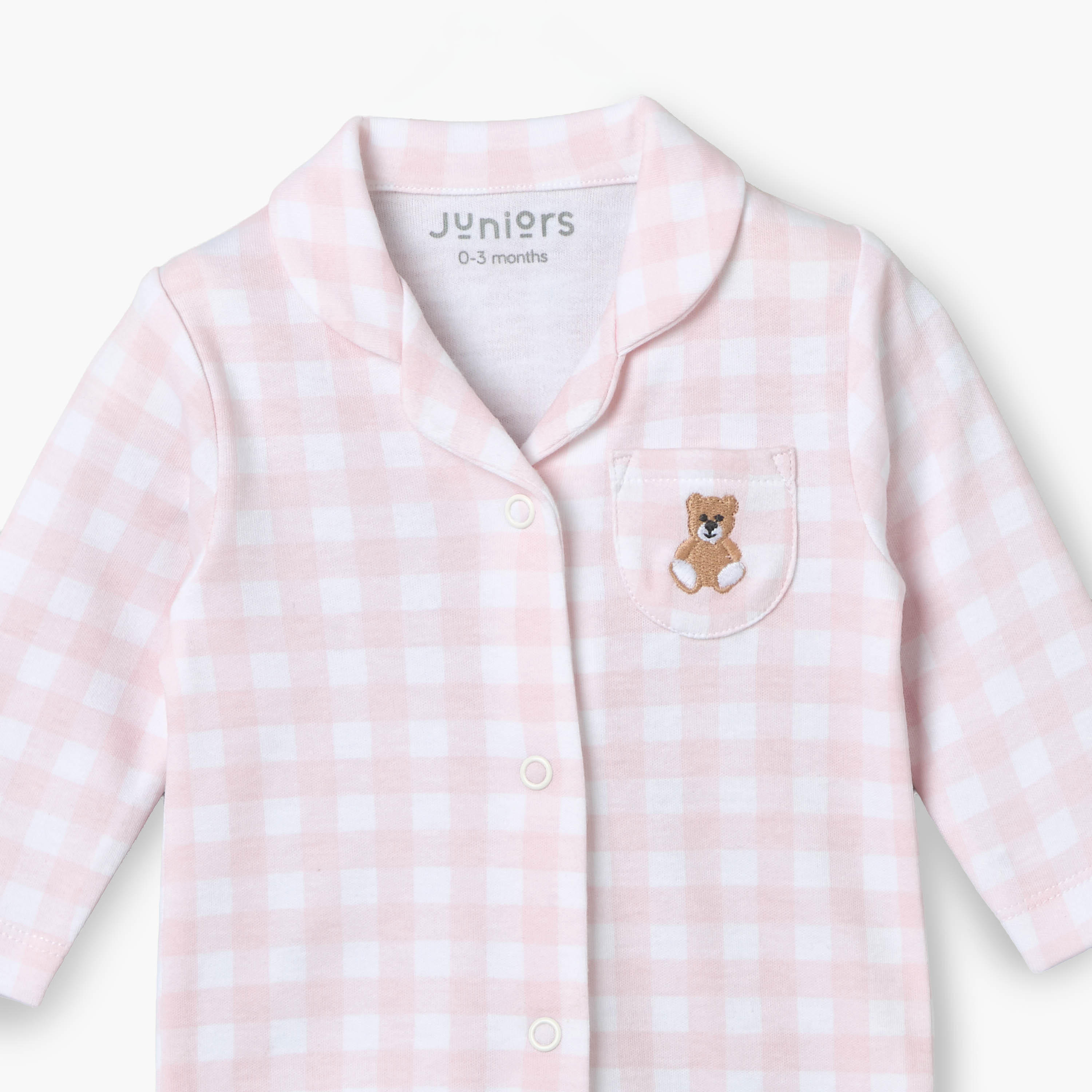 بدلة نوم قطنية بياقة وتطريز دب لطيف-baby-girls-clothing-nightwear-sleepsuits-image-4