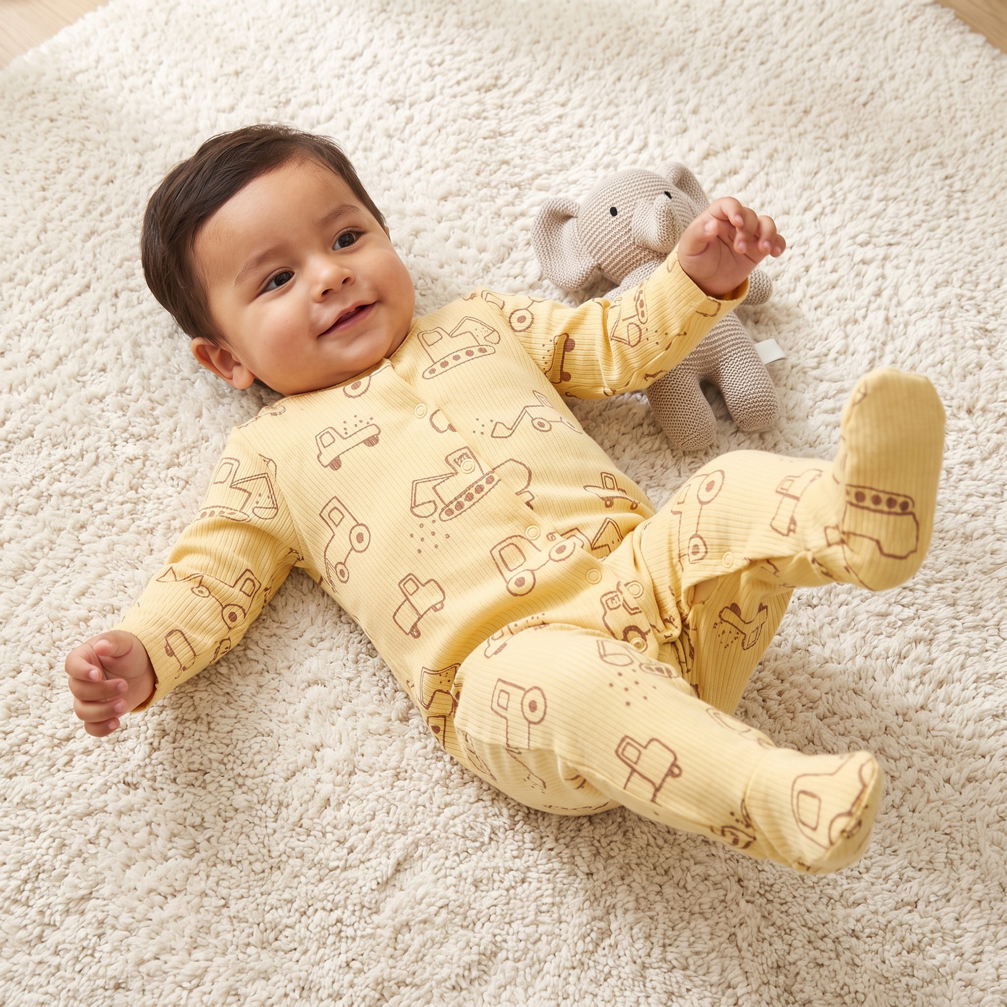 Pack of 3 Juniors Cotton Crew Neck Long Sleeves Sleepsuit Set with Vehicle Print-baby-boys-clothing-nightwear-sleepsuits-image-2