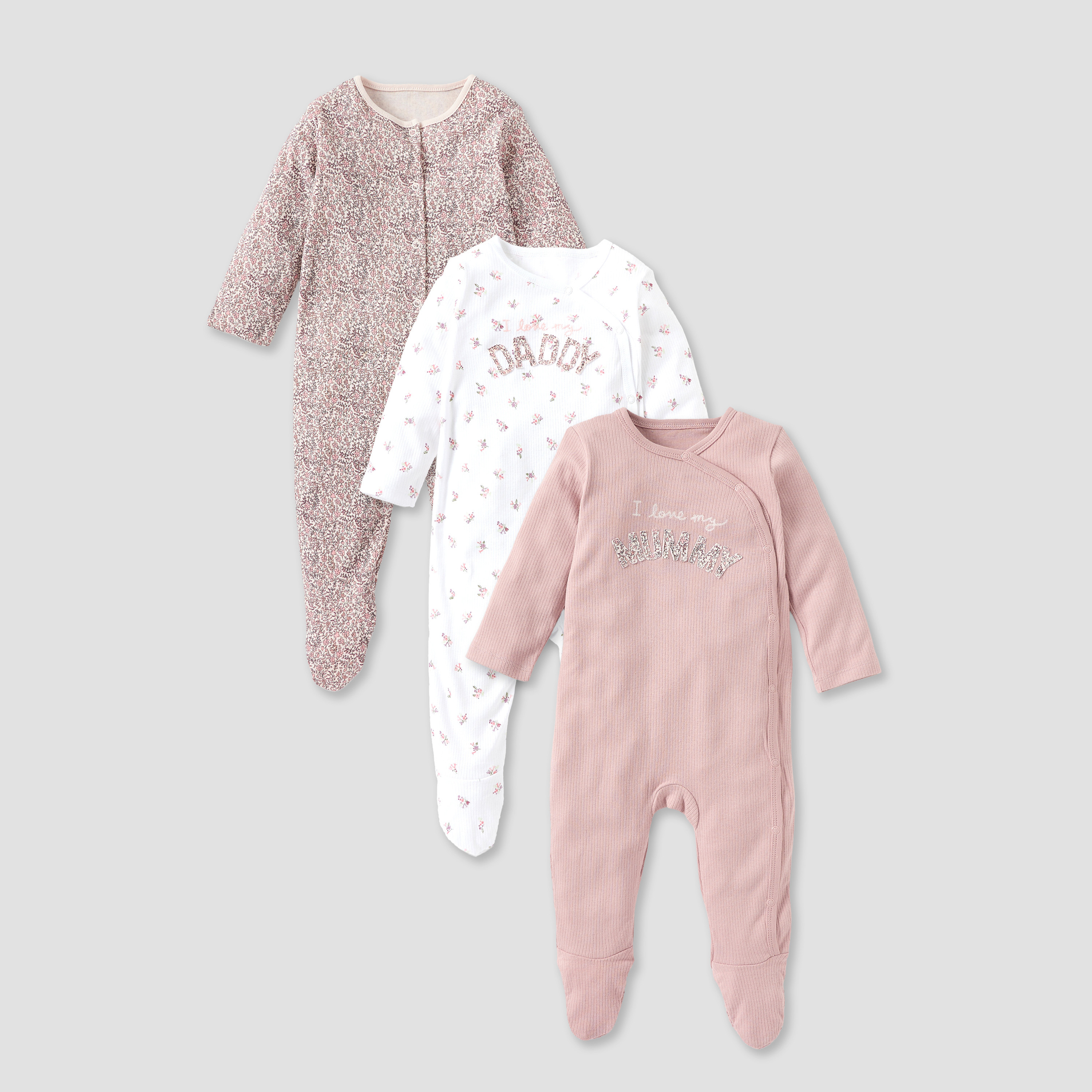 Juniors Printed Closed Feet Sleepsuit with Button Closure - Set of 3-baby-girls-clothing-nightwear-sleepsuits-image-1