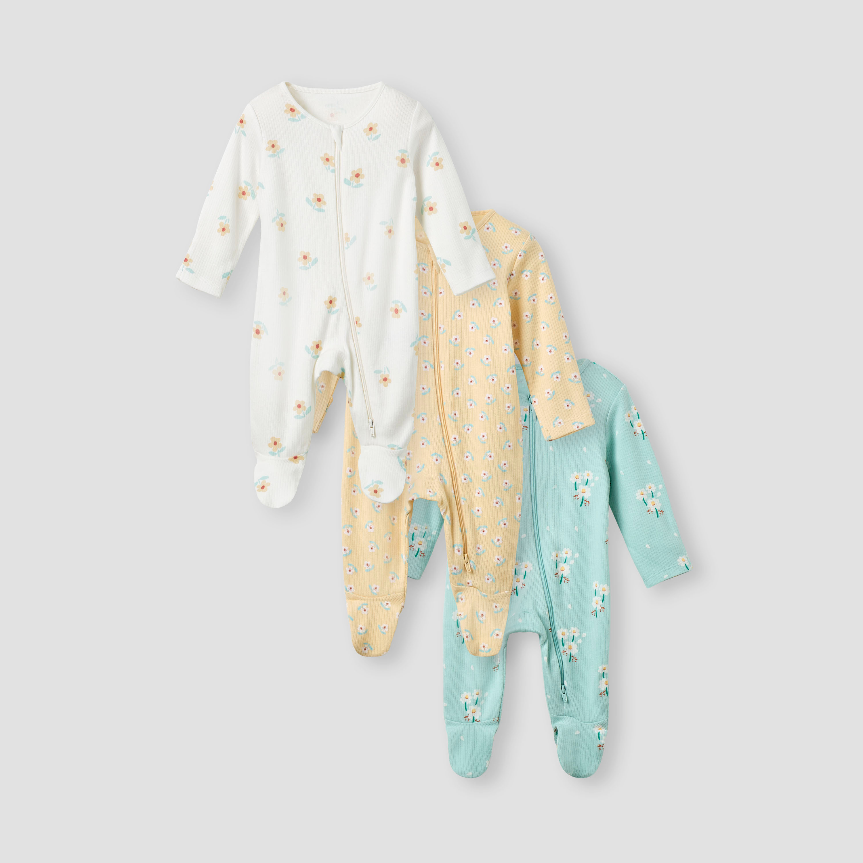 Juniors Printed Sleepsuit with Long Sleeves and Zip Closure - Set of 3-baby-girls-clothing-nightwear-sleepsuits-image-1