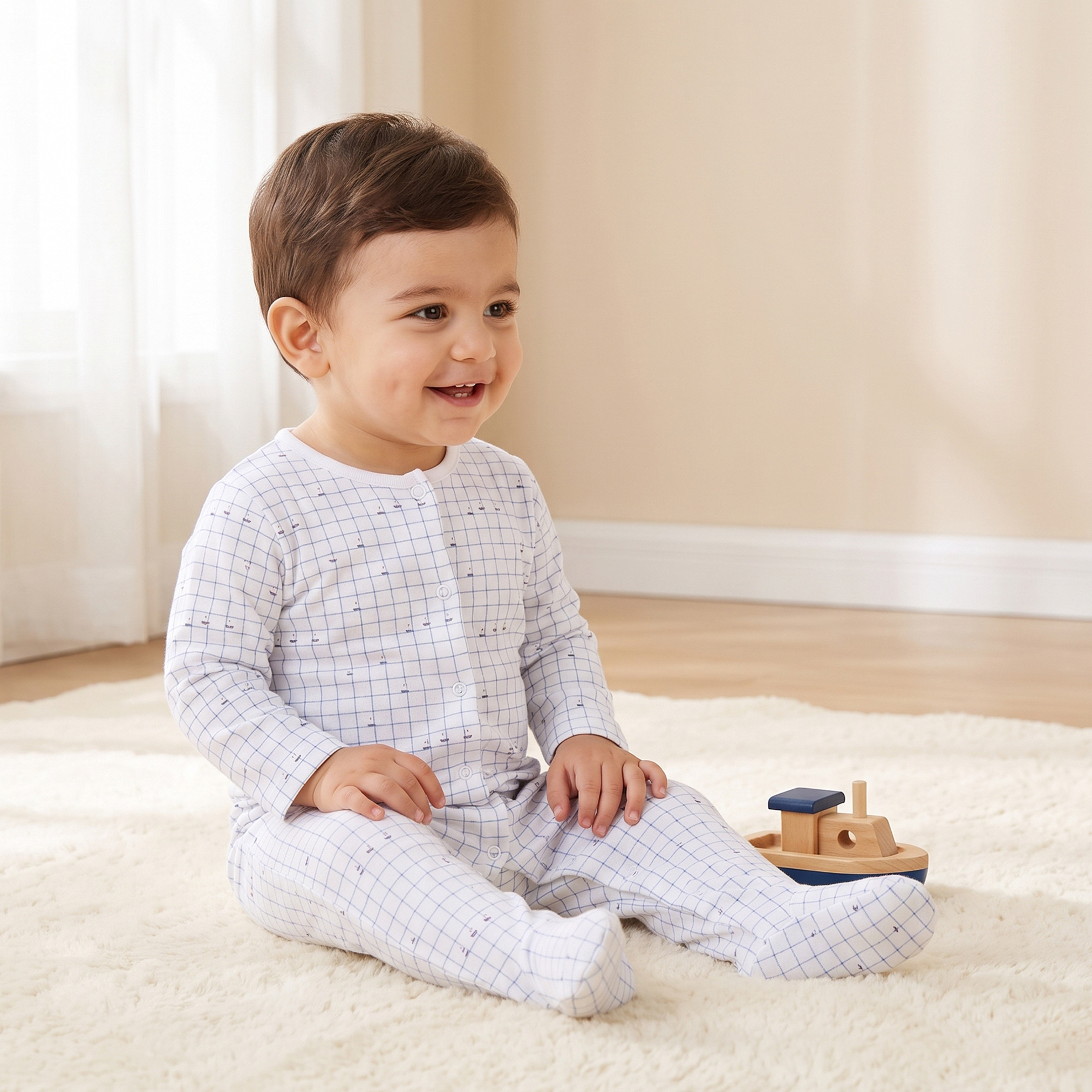 Pack of 3 Juniors Cotton Crew Neck Long Sleeves Sleepsuit Set with Nautical Print-baby-boys-clothing-nightwear-sleepsuits-image-2