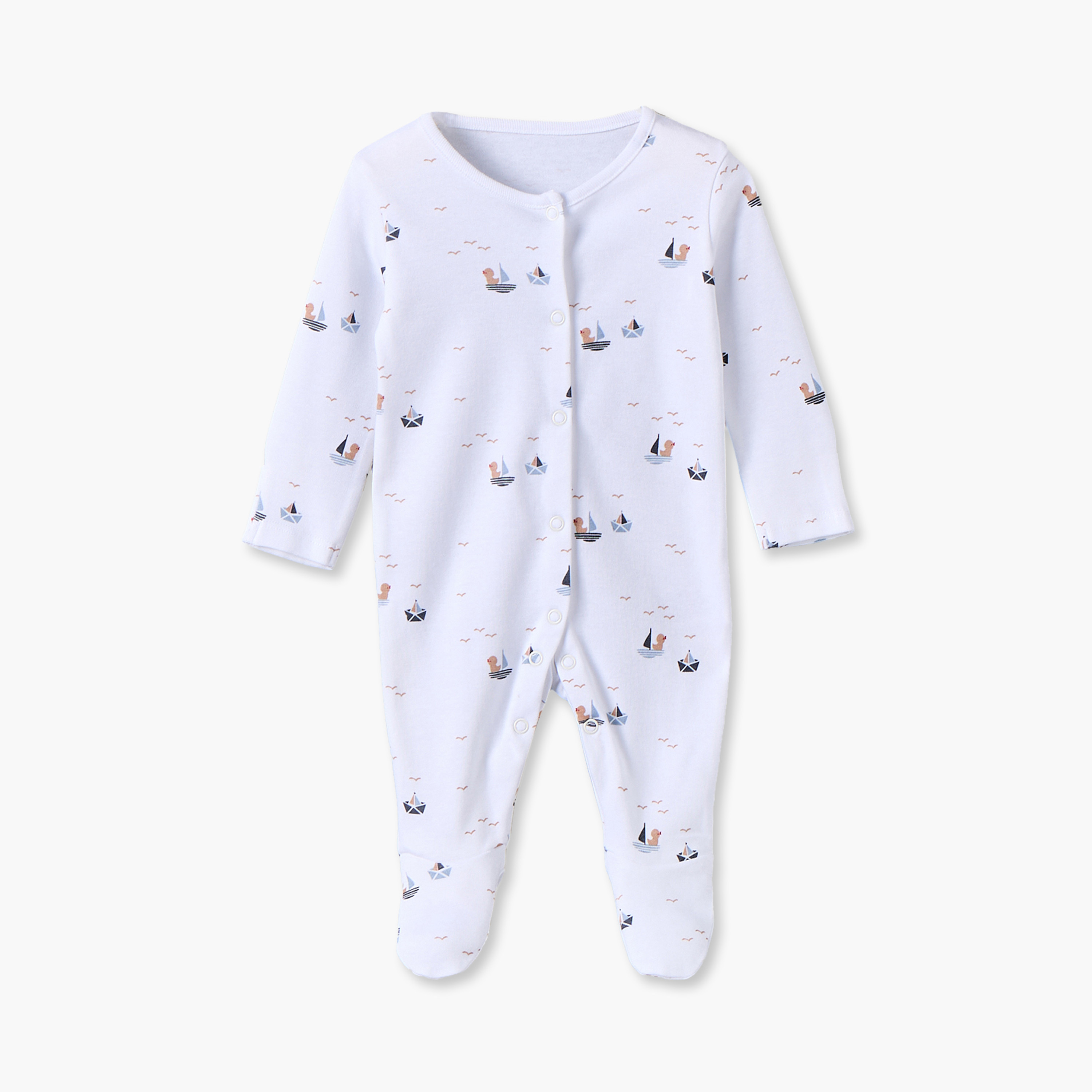 Pack of 3 Juniors Cotton Crew Neck Long Sleeves Sleepsuit Set with Nautical Print-baby-boys-clothing-nightwear-sleepsuits-image-4