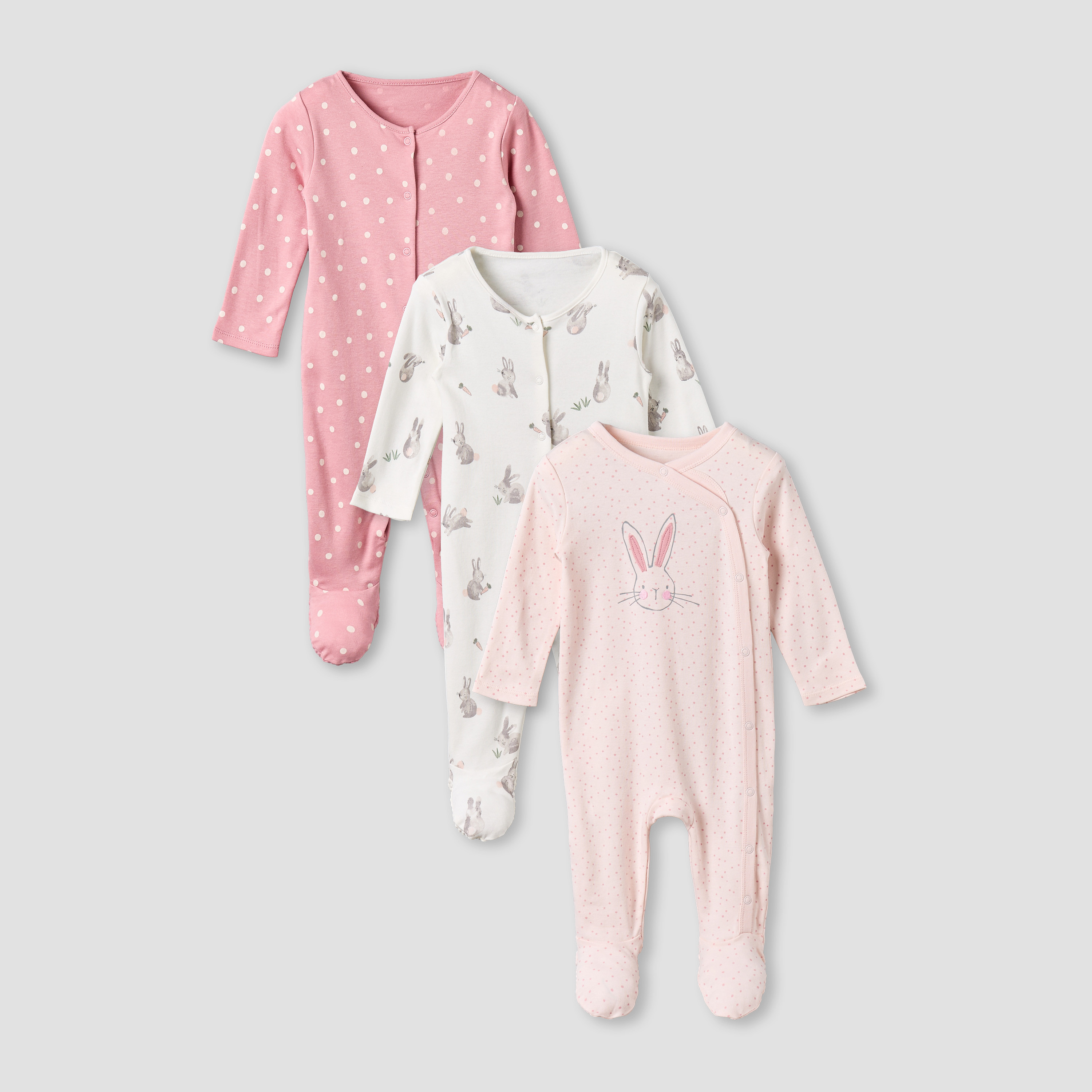 Pack of 3 Juniors Cotton Round Neck Long Sleeves Sleepsuit with Bunny Print-promo_babyshop_Buy2for115_QAT130126-image-1