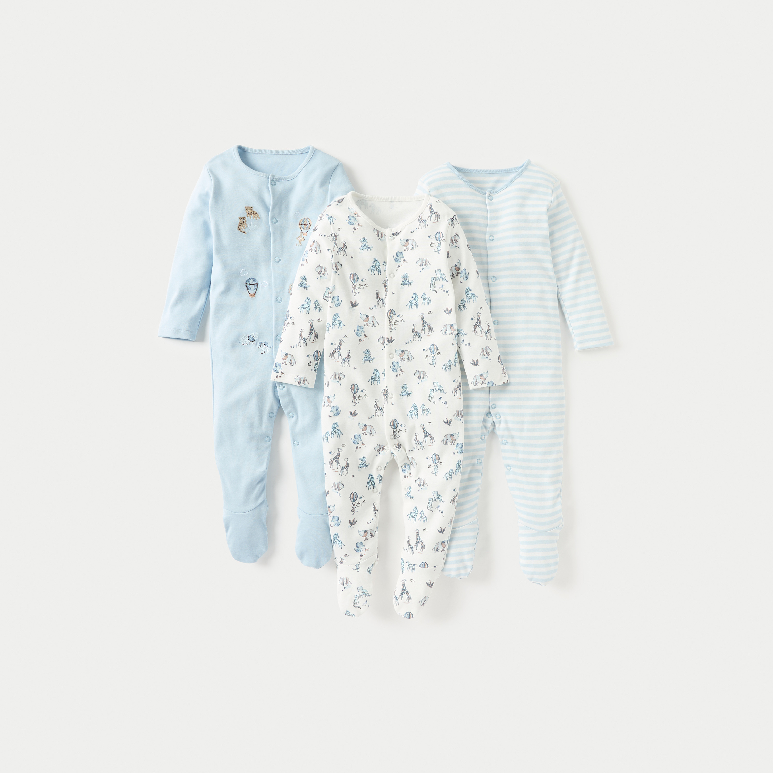 بدلة نوم مغلقة القدمين بأزرار إغلاق وطبعات من جونيورز - طقم من 3 قطع-baby-boys-clothing-nightwear-sleepsuits-image-1