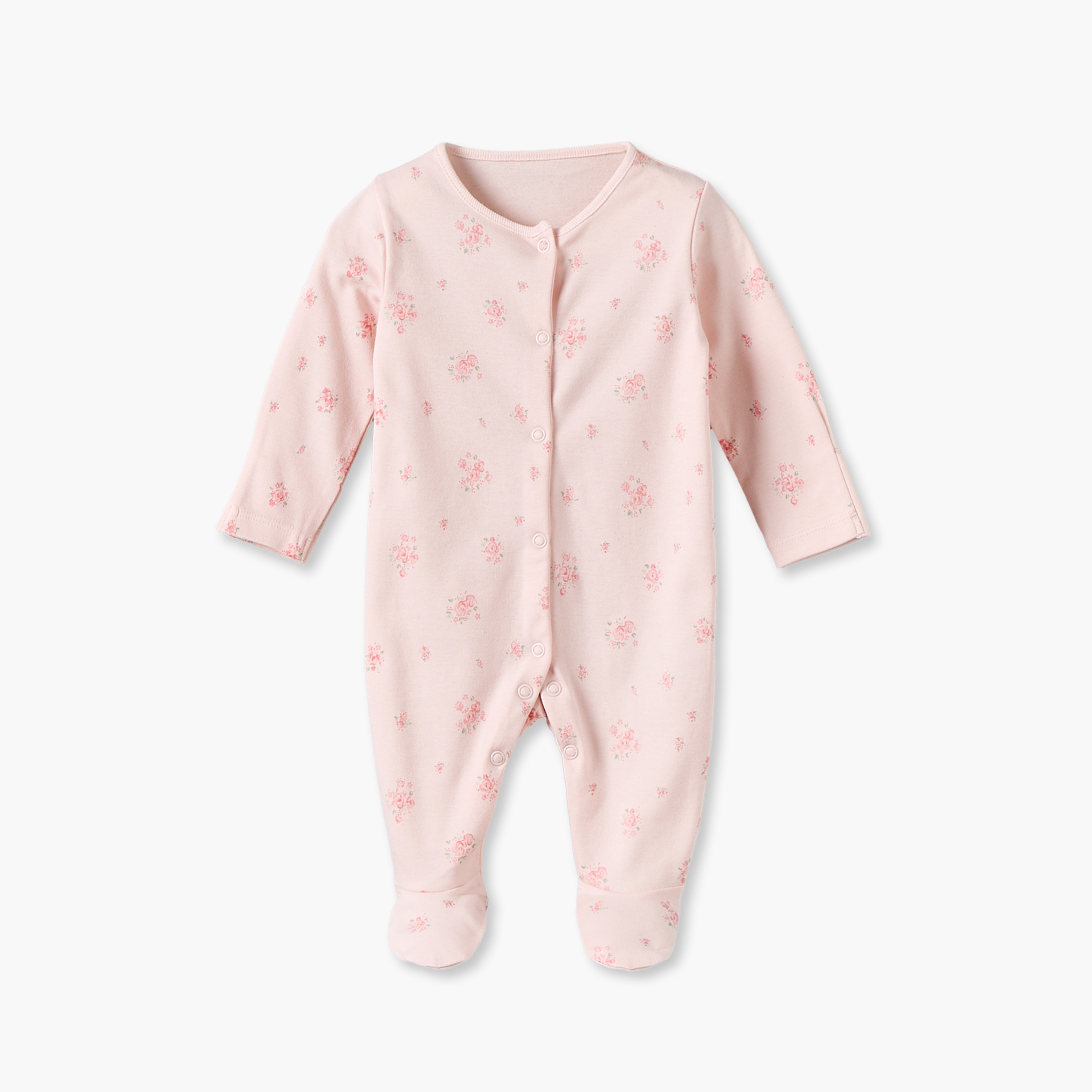 طقم بدلة نوم قطني بياقة مستديرة وأكمام طويلة بطبعة زهور من جونيورز - 3 قطع-baby-girls-clothing-nightwear-sleepsuits-image-2