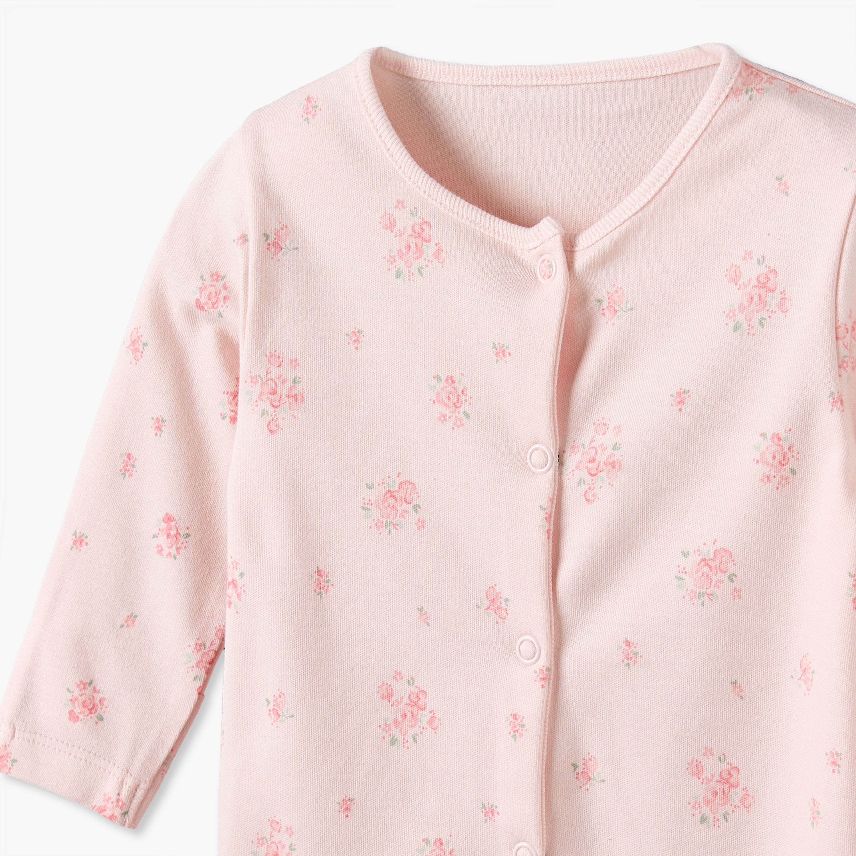 طقم بدلة نوم قطني بياقة مستديرة وأكمام طويلة بطبعة زهور من جونيورز - 3 قطع-baby-girls-clothing-nightwear-sleepsuits-image-6