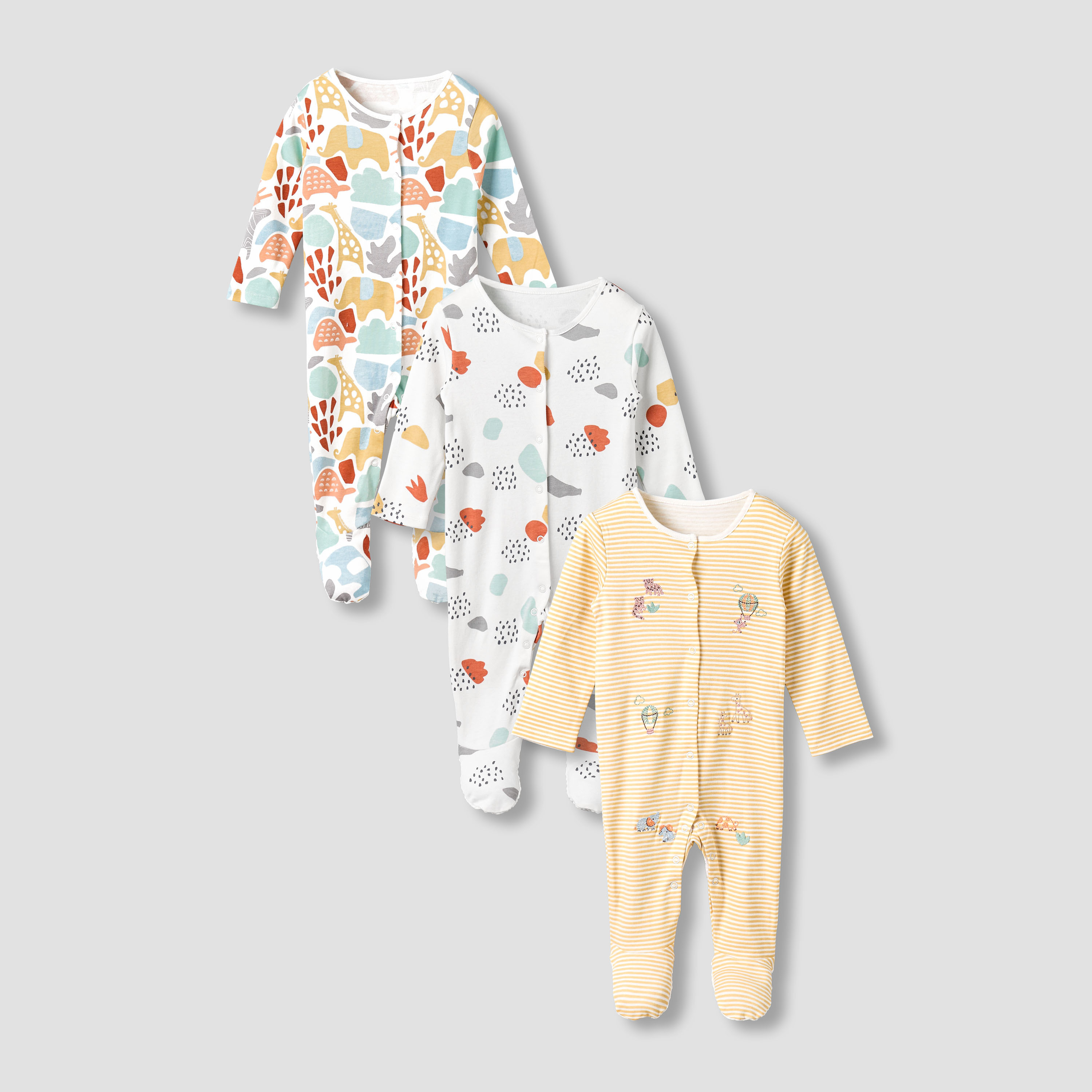Pack of 3 Juniors Cotton Round Neck Long Sleeves Sleepsuit with Fun Print-promo_babyshop_Buy2for1025_KWT130126-image-1