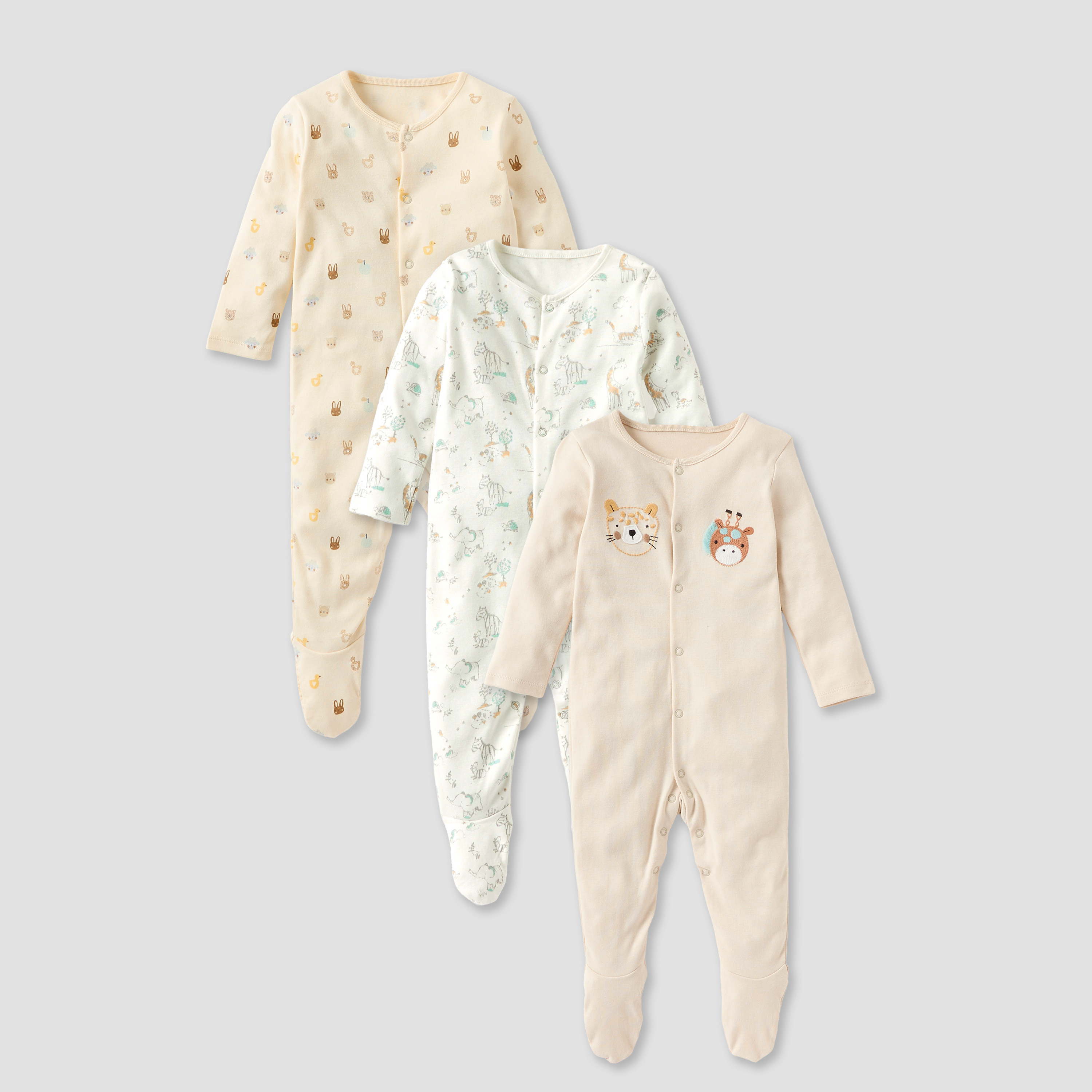 Juniors Animal Print Closed Feet Sleepsuit with Button Closure - Set of 3-promo_babyshop_Buy2for115_QAT130126-image-1