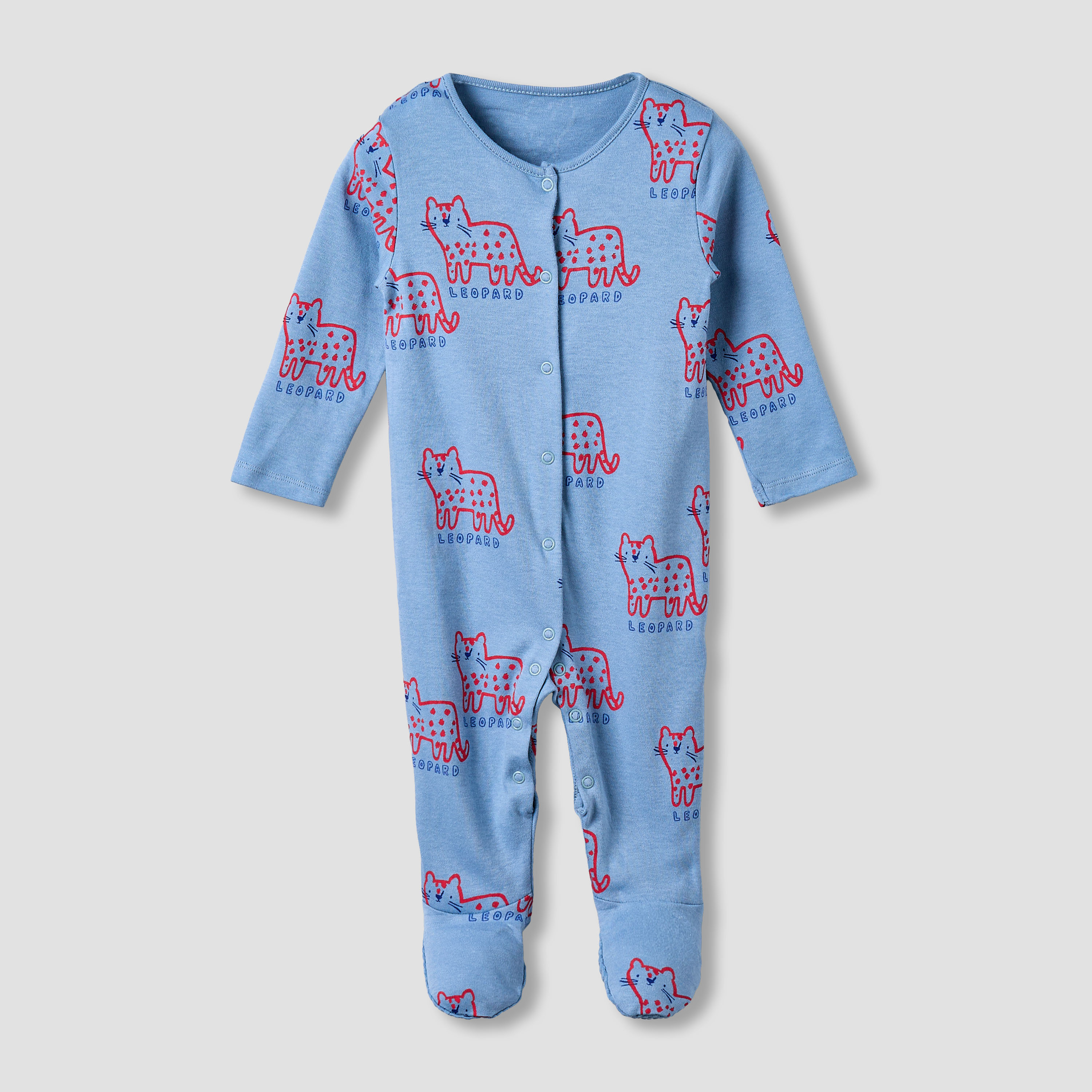 Pack of 3 Juniors Cotton Round Neck Long Sleeves Sleepsuit with Animal Print-baby-boys-clothing-nightwear-sleepsuits-image-4