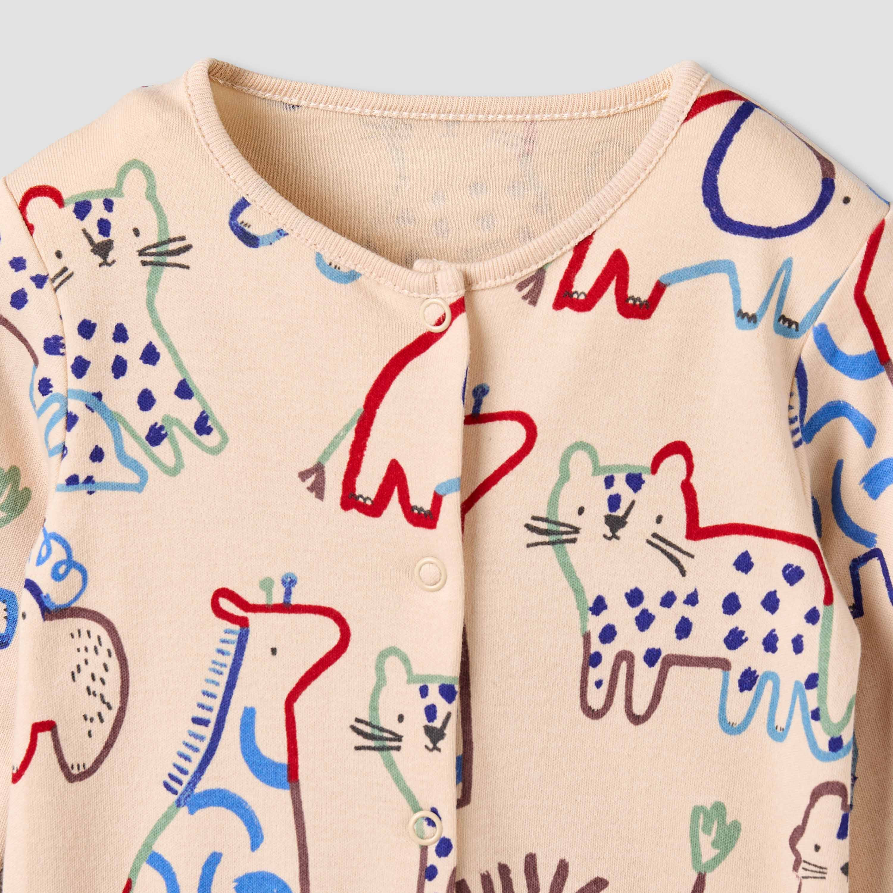Pack of 3 Juniors Cotton Round Neck Long Sleeves Sleepsuit with Animal Print-baby-boys-clothing-nightwear-sleepsuits-image-6
