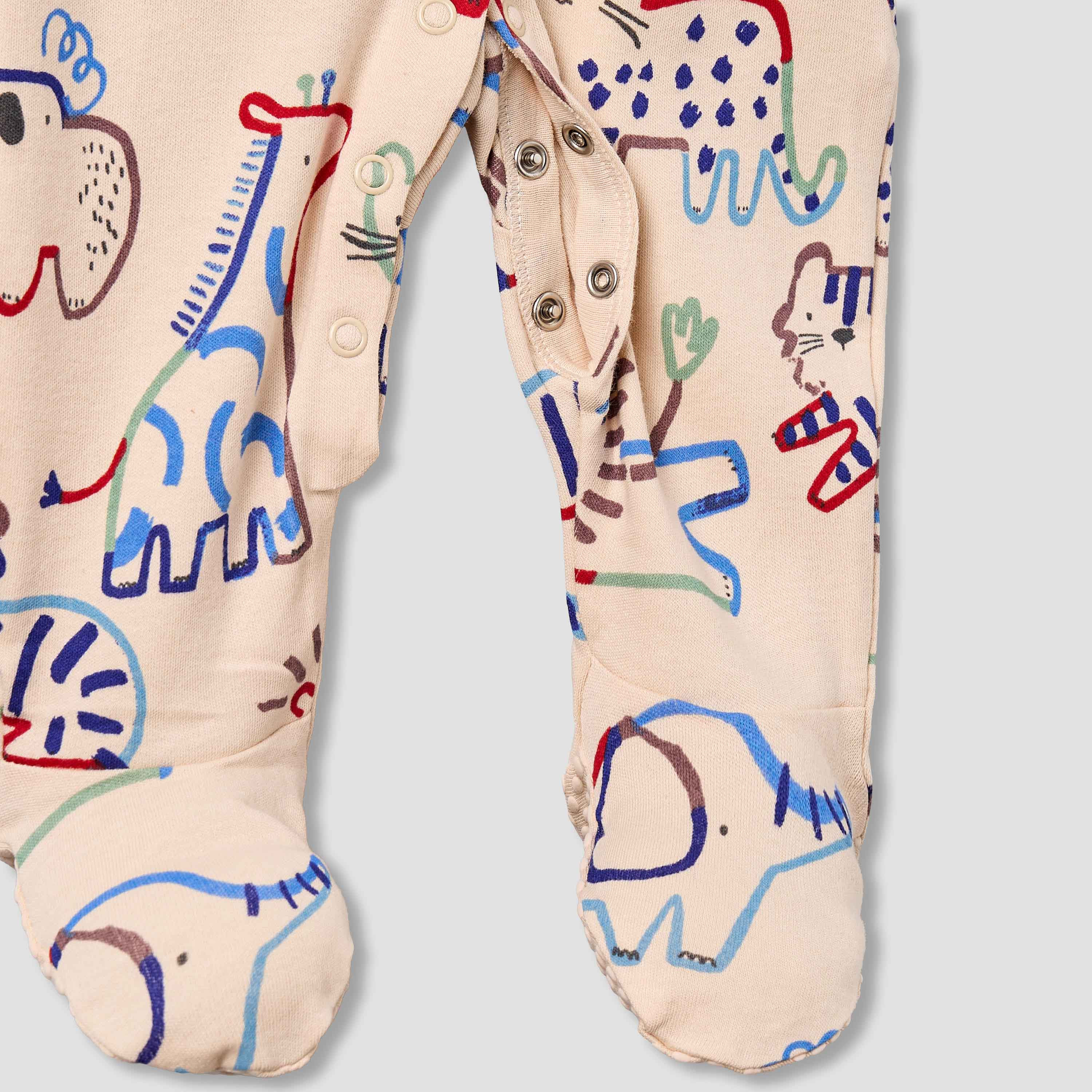 Pack of 3 Juniors Cotton Round Neck Long Sleeves Sleepsuit with Animal Print-baby-boys-clothing-nightwear-sleepsuits-image-7