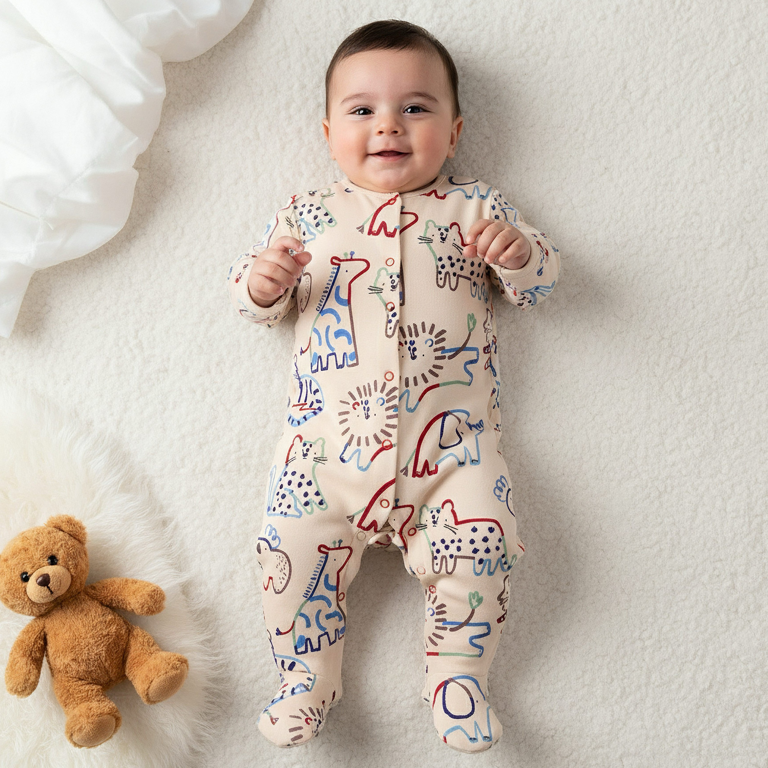 Pack of 3 Juniors Cotton Round Neck Long Sleeves Sleepsuit with Animal Print-baby-boys-clothing-nightwear-sleepsuits-image-2