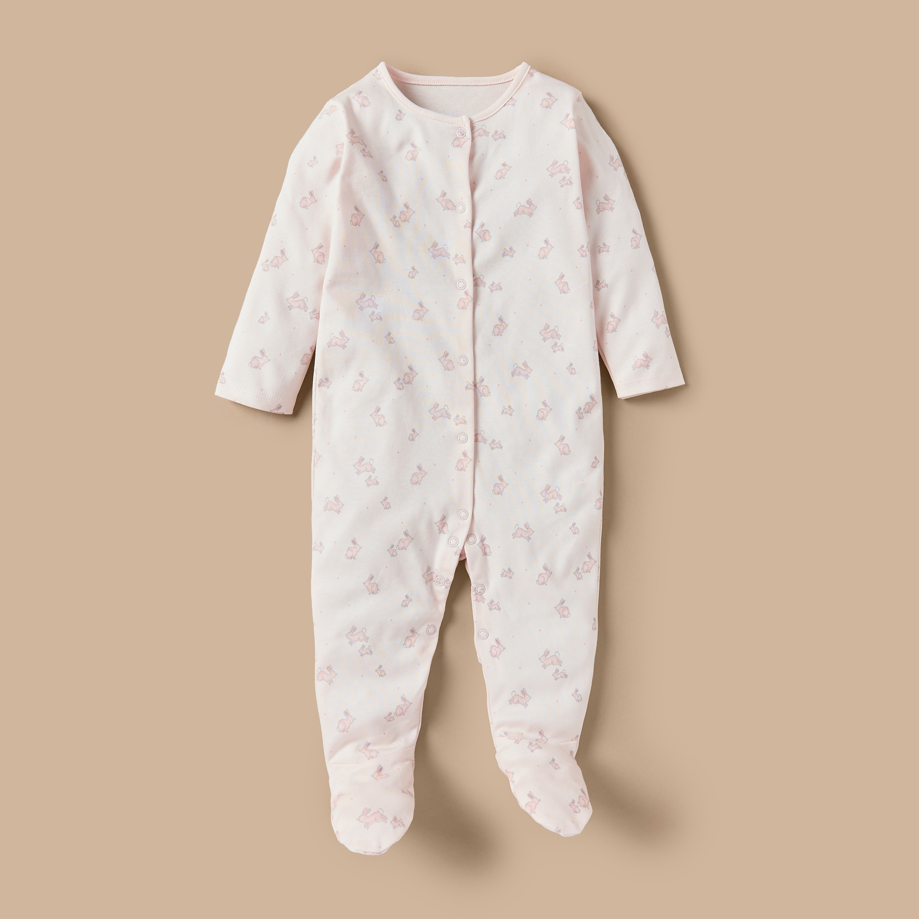 Juniors Bunny Print Footed Sleepsuit with Long Sleeves - Set of 3-baby-girls-clothing-nightwear-sleepsuits-image-2