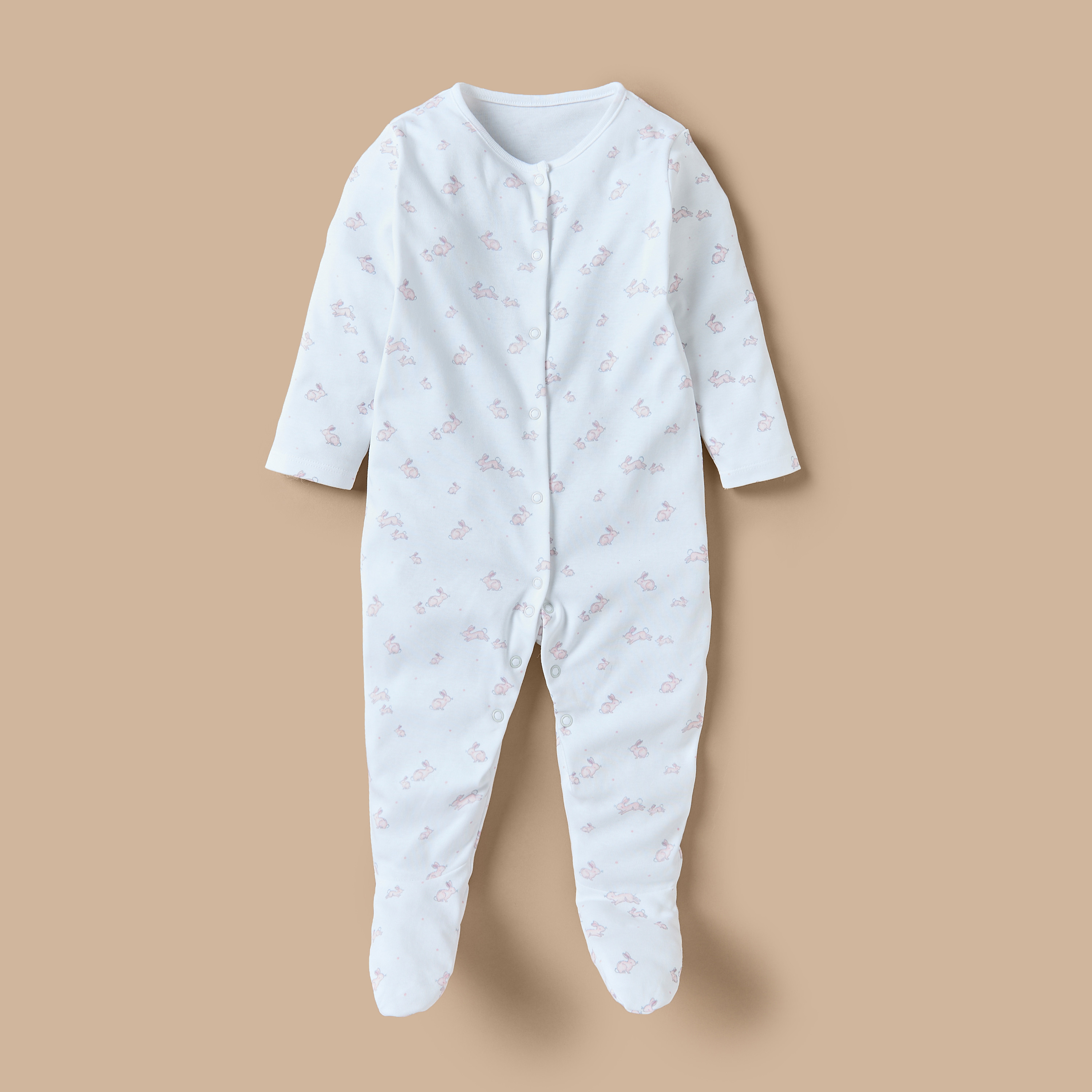 Juniors Bunny Print Footed Sleepsuit with Long Sleeves - Set of 3-baby-girls-clothing-nightwear-sleepsuits-image-3