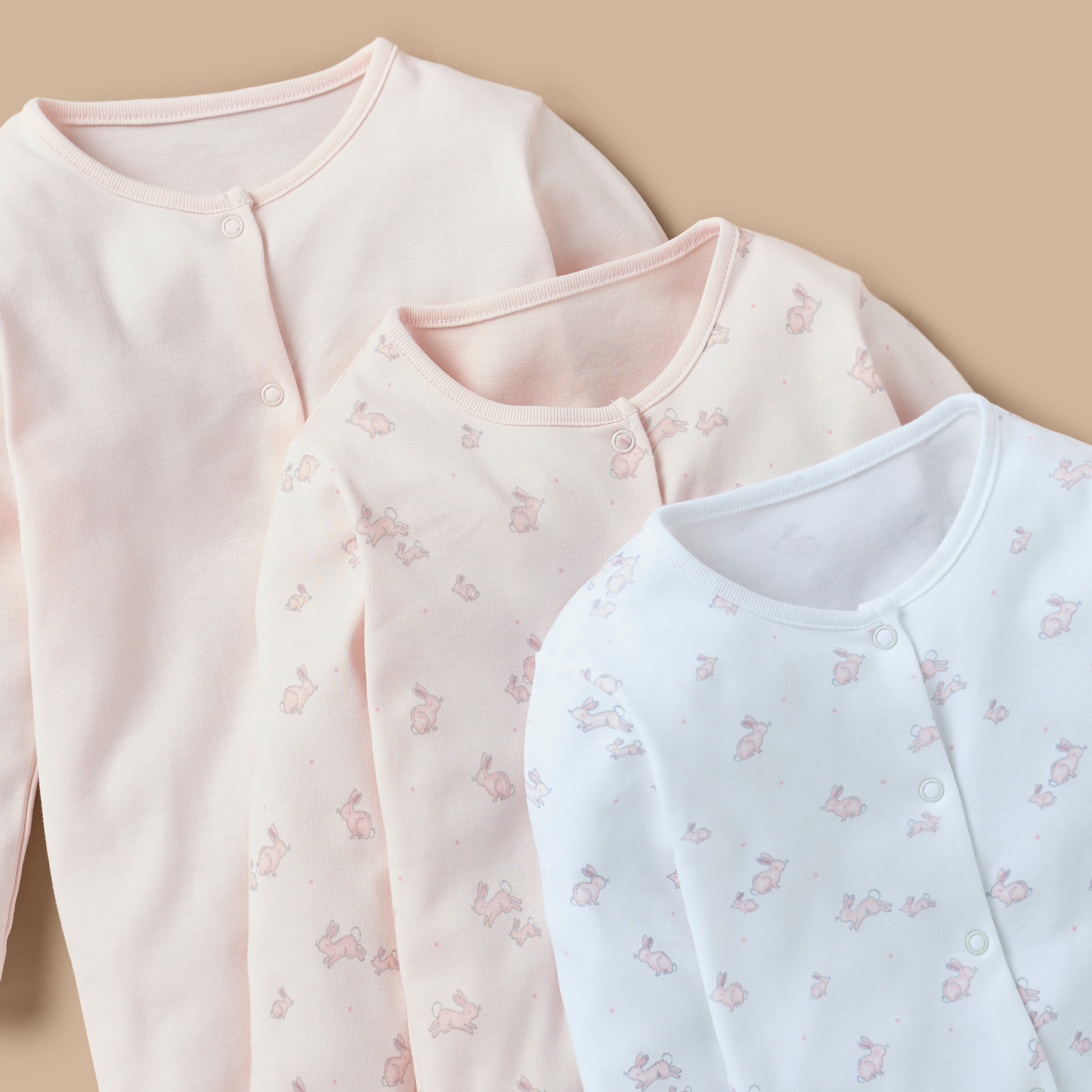 Juniors Bunny Print Footed Sleepsuit with Long Sleeves - Set of 3-baby-girls-clothing-nightwear-sleepsuits-image-5