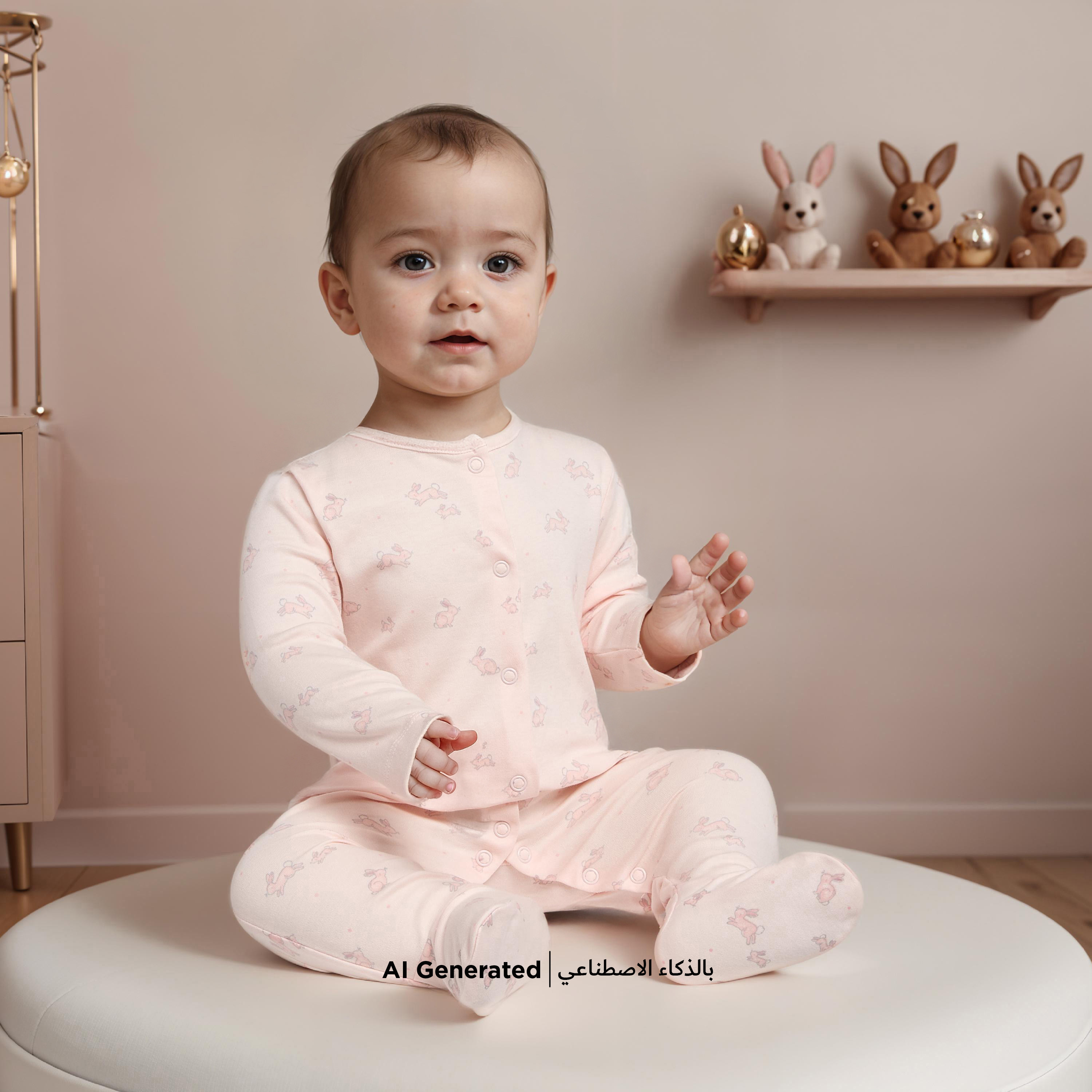 Juniors Bunny Print Footed Sleepsuit with Long Sleeves - Set of 3-baby-girls-clothing-nightwear-sleepsuits-image-7
