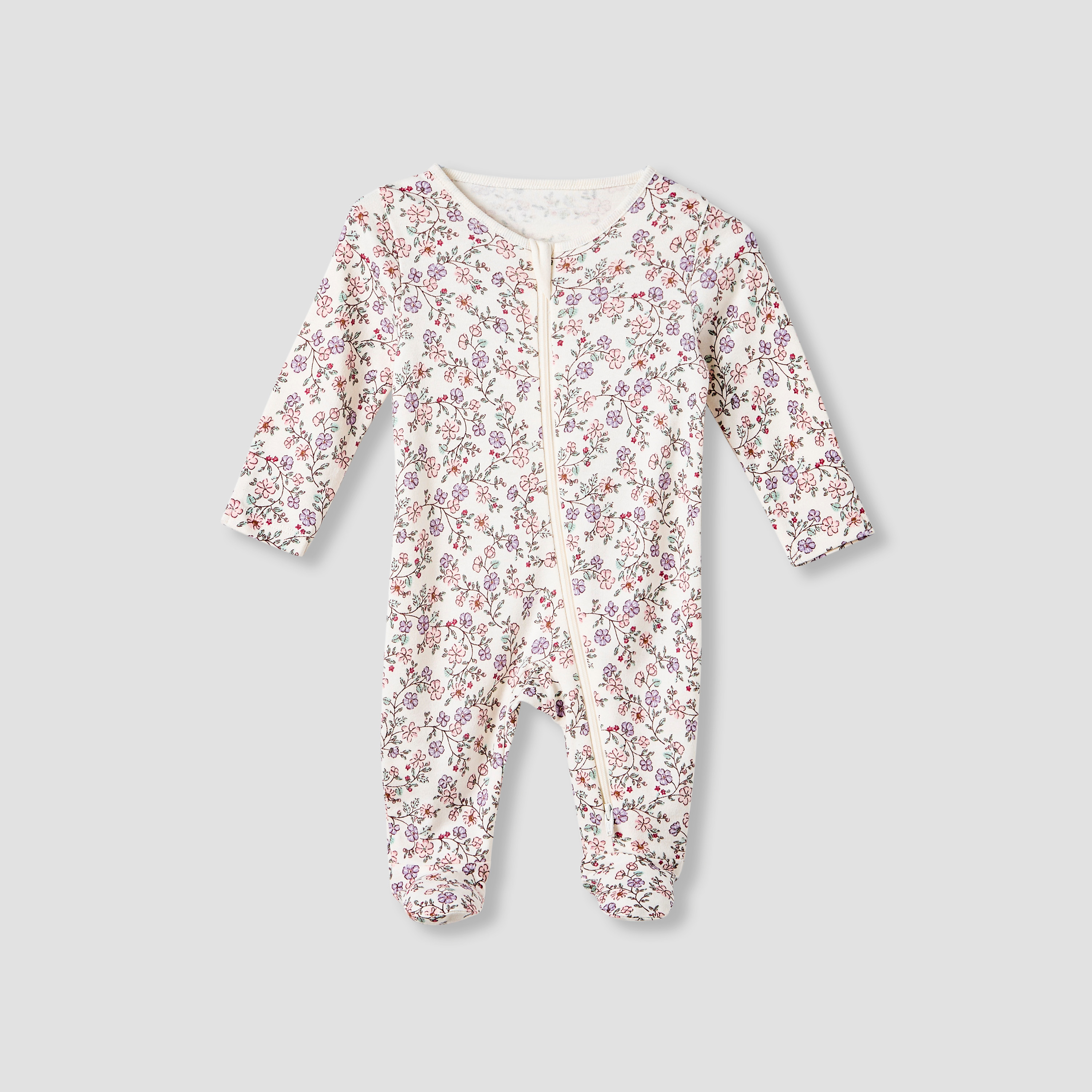 Juniors Round Neck Sleepsuit with Closed Feet - Cotton - Long Sleeves - Set of 3-baby-girls-clothing-nightwear-sleepsuits-image-3