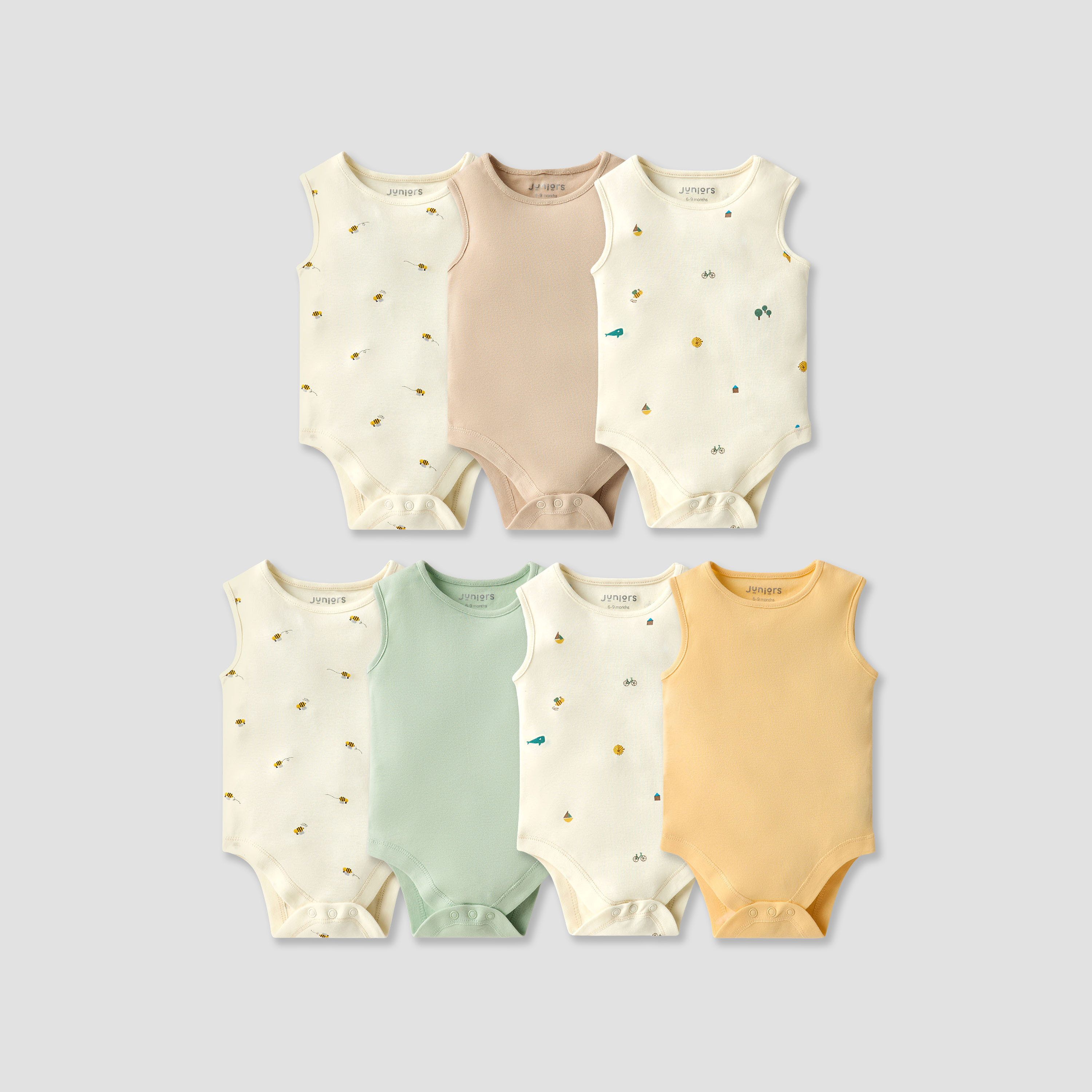 Juniors Assorted Sleeveless Bodysuit with Button Closure - Set of 7-baby-boys-clothing-bodysuits-image-1