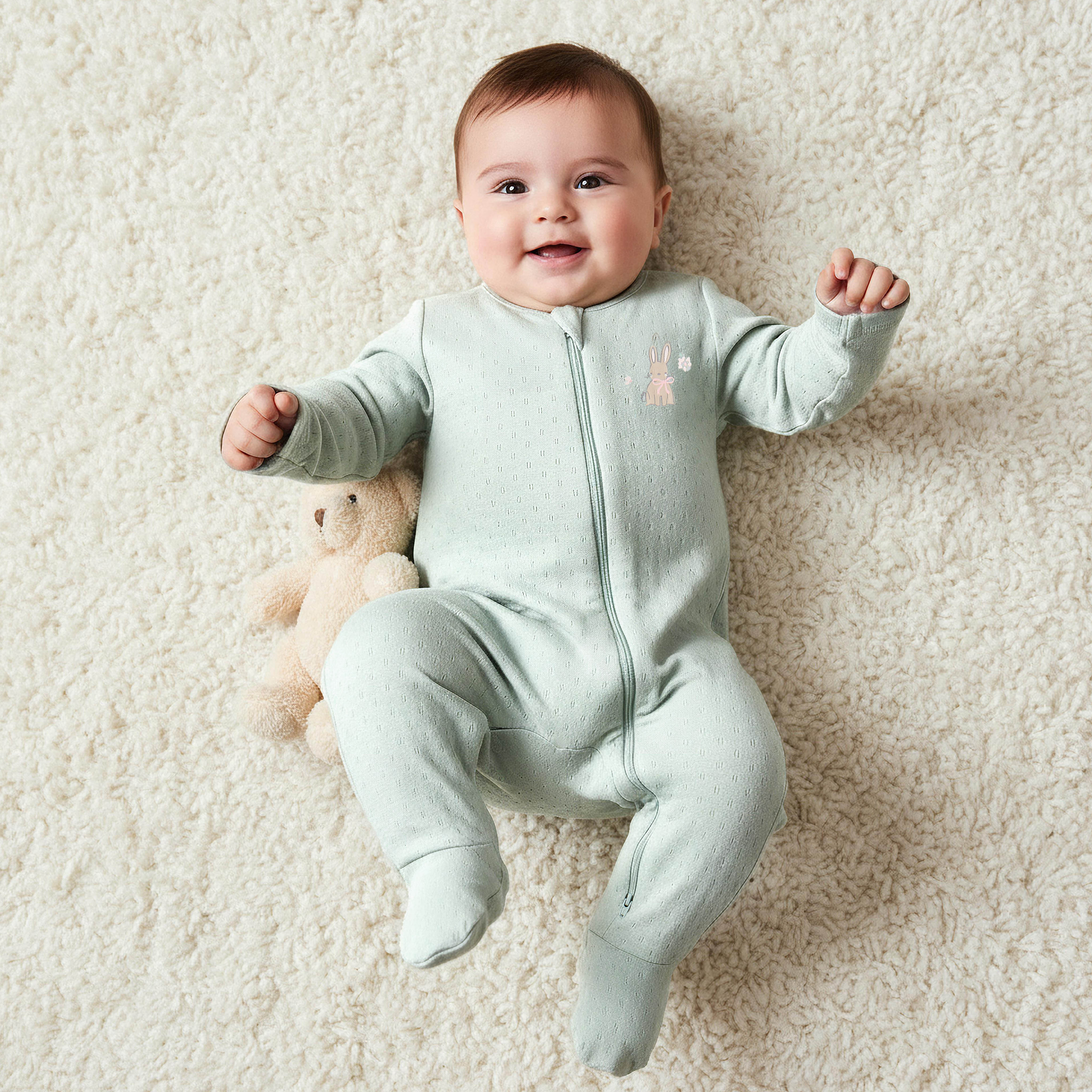 Pack of 3 Juniors Cotton Round Neck Long Sleeve Sleepsuit with Zip Closure-baby-girls-clothing-nightwear-sleepsuits-image-2