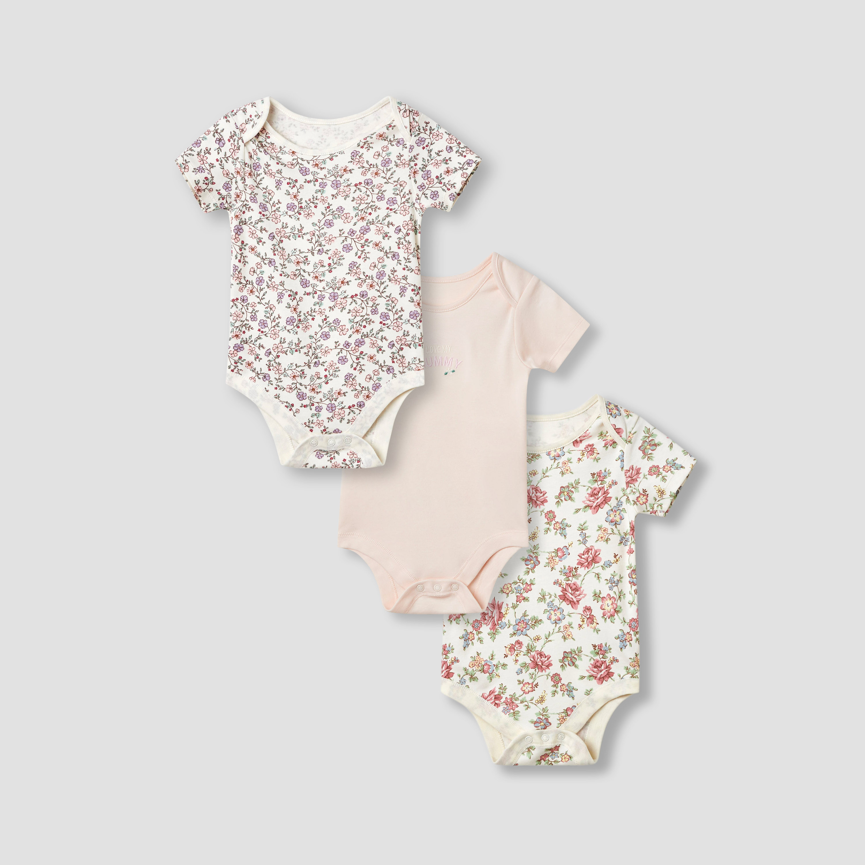 Juniors Assorted Bodysuit with Short Sleeves and Button Closure - Set of 3-baby-girls-clothing-bodysuits-image-1
