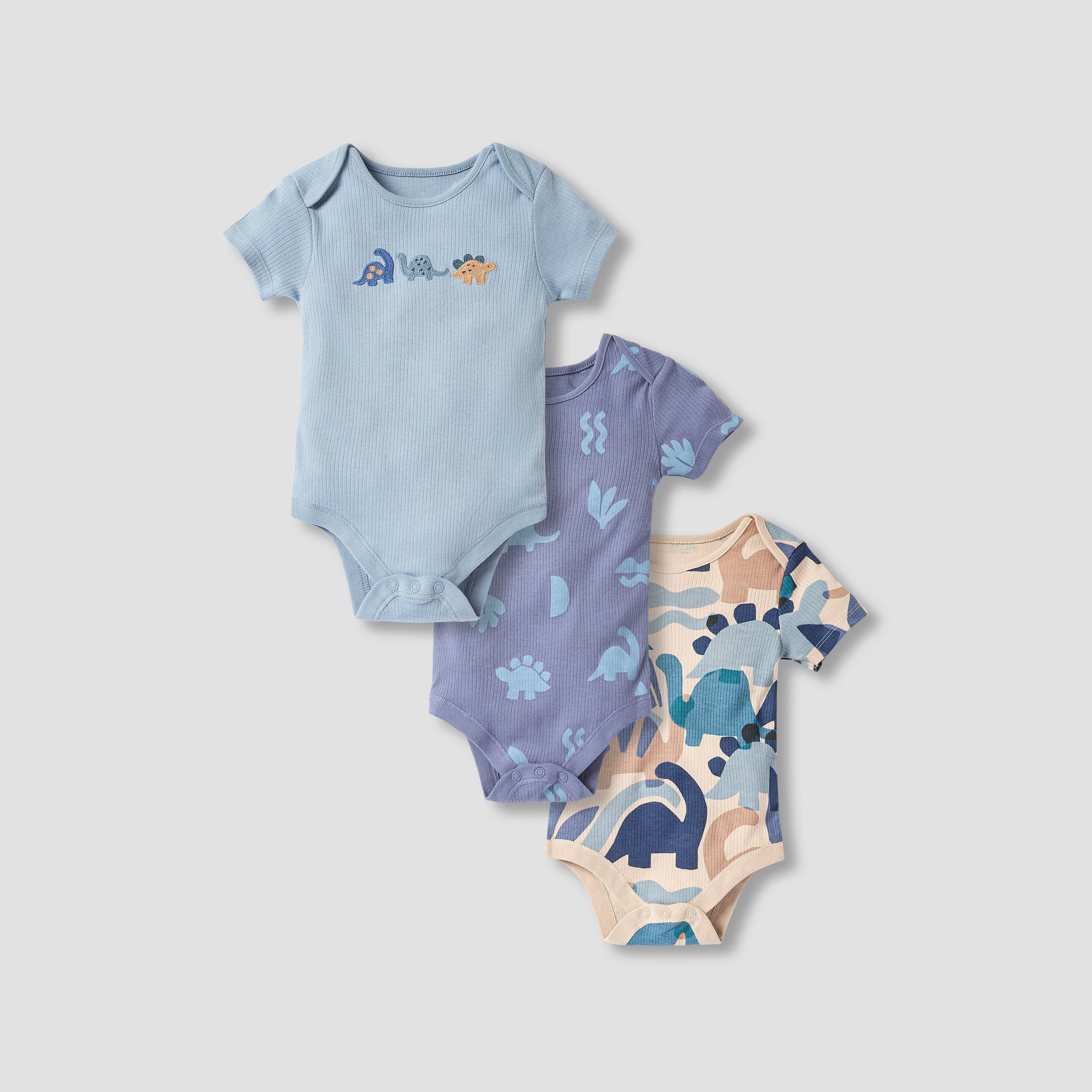 Juniors Dinosaur Detail Bodysuit with Short Sleeves - Set of 3-baby-boys-clothing-multipacks-image-1